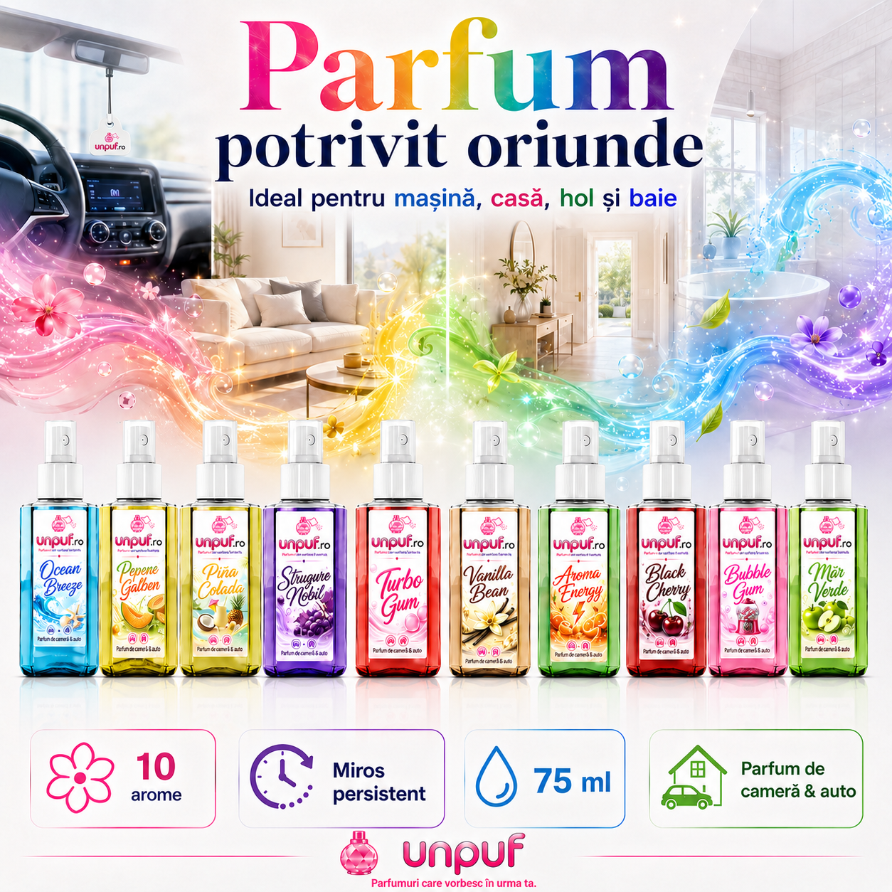 Set odorizante Unpuf pentru masina si casa