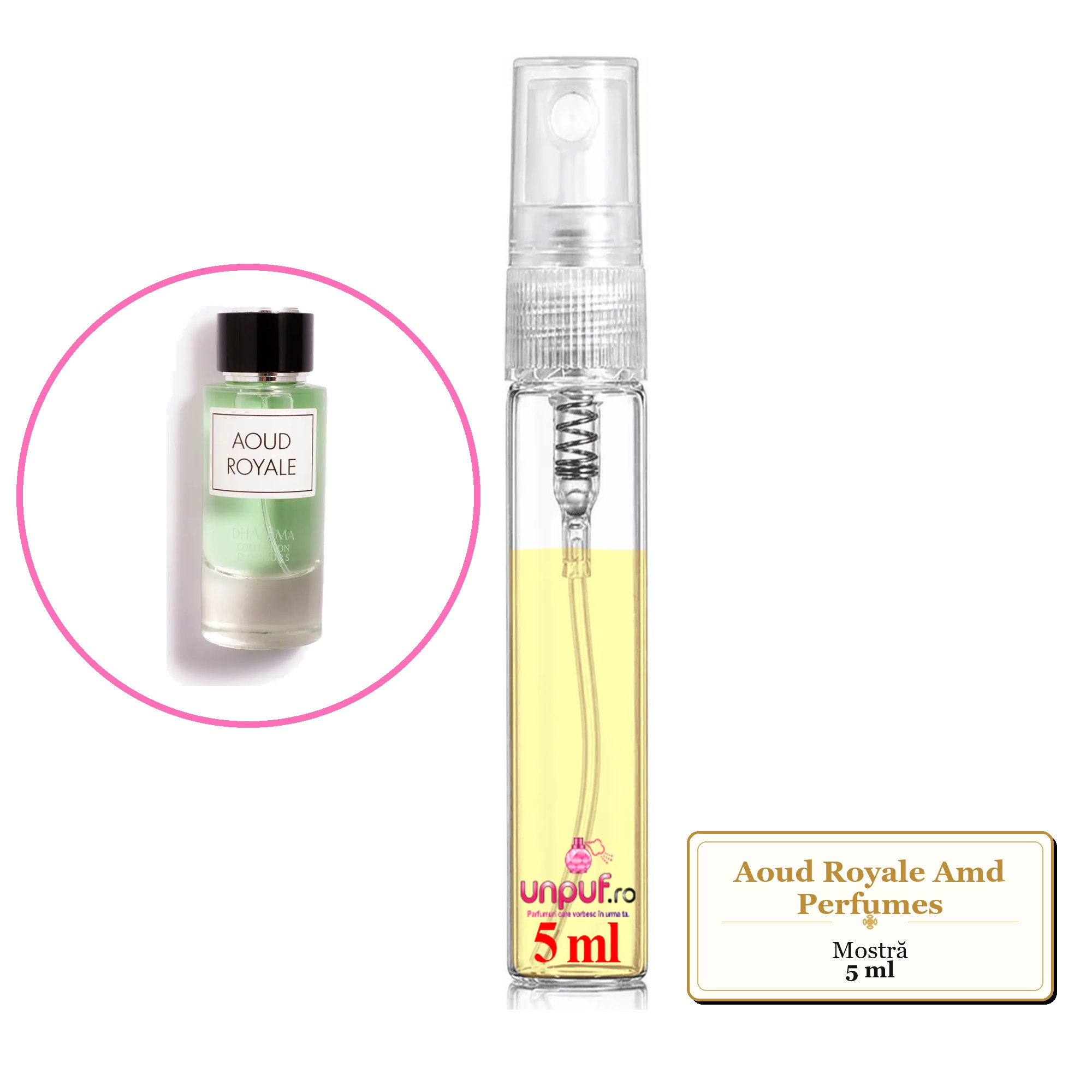 Mostra fiola din Aoud Royale Amd Perfumes, decant sticla cu pulverizator