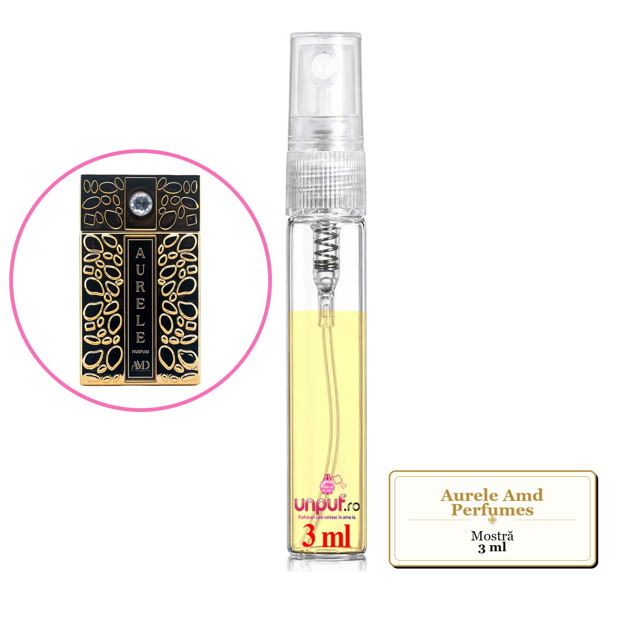 Mostra fiola din Aurele Amd Perfumes, decant sticla cu pulverizator