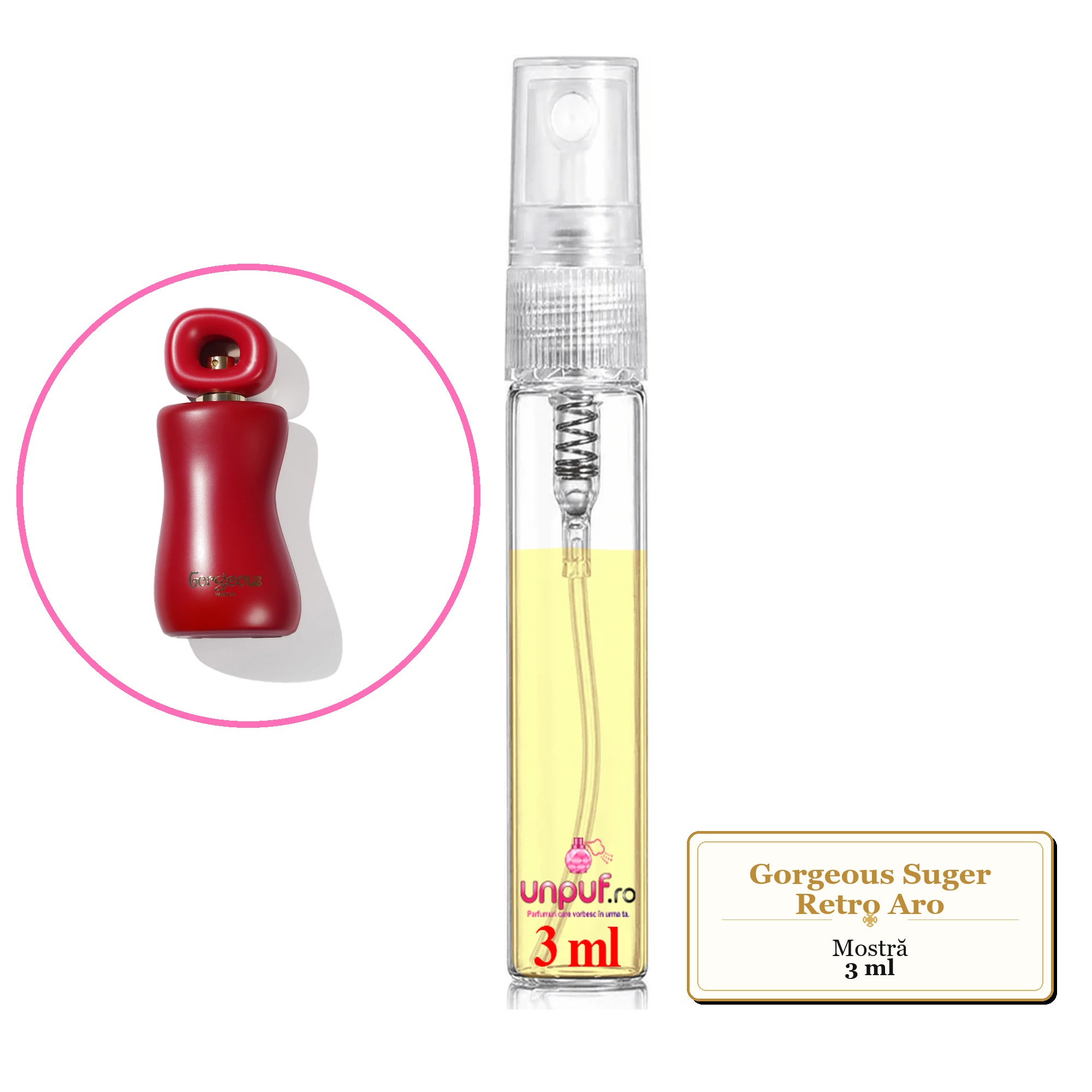 Mostra fiola din Gorgeous Suger Retro Aro, decant sticla cu pulverizator