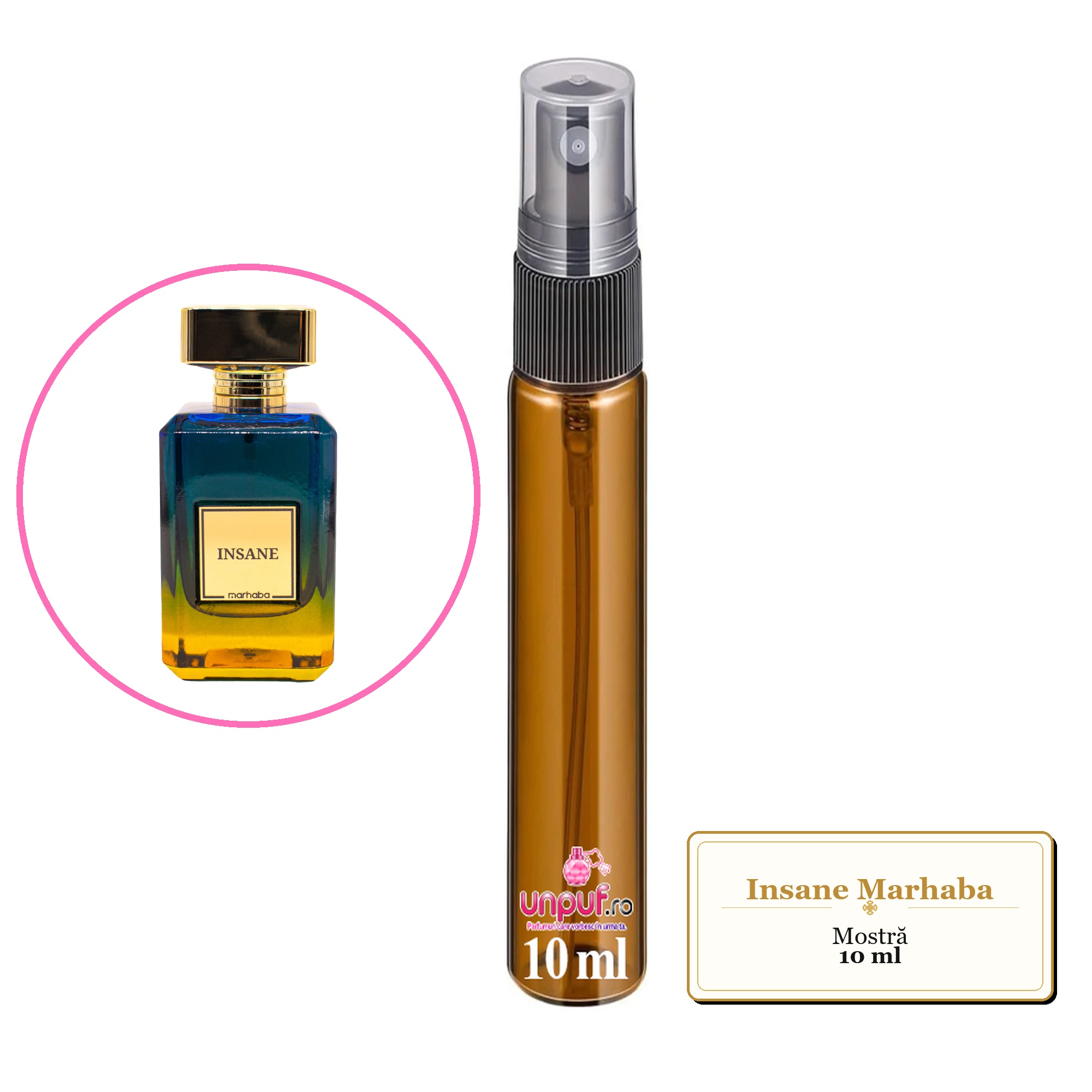 Mostra fiola din Insane Marhaba, decant sticla cu pulverizator