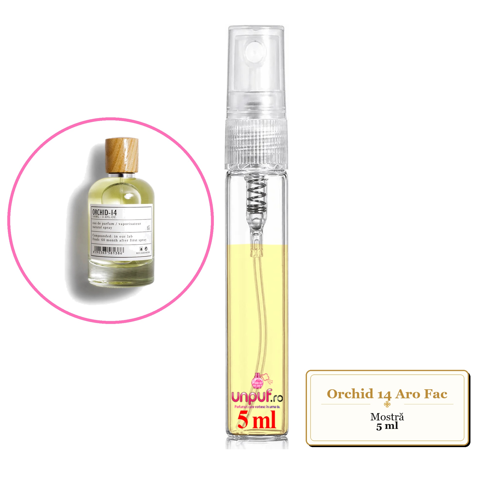 Mostra fiola din Orchid 14 Aro Fac, decant sticla cu pulverizator
