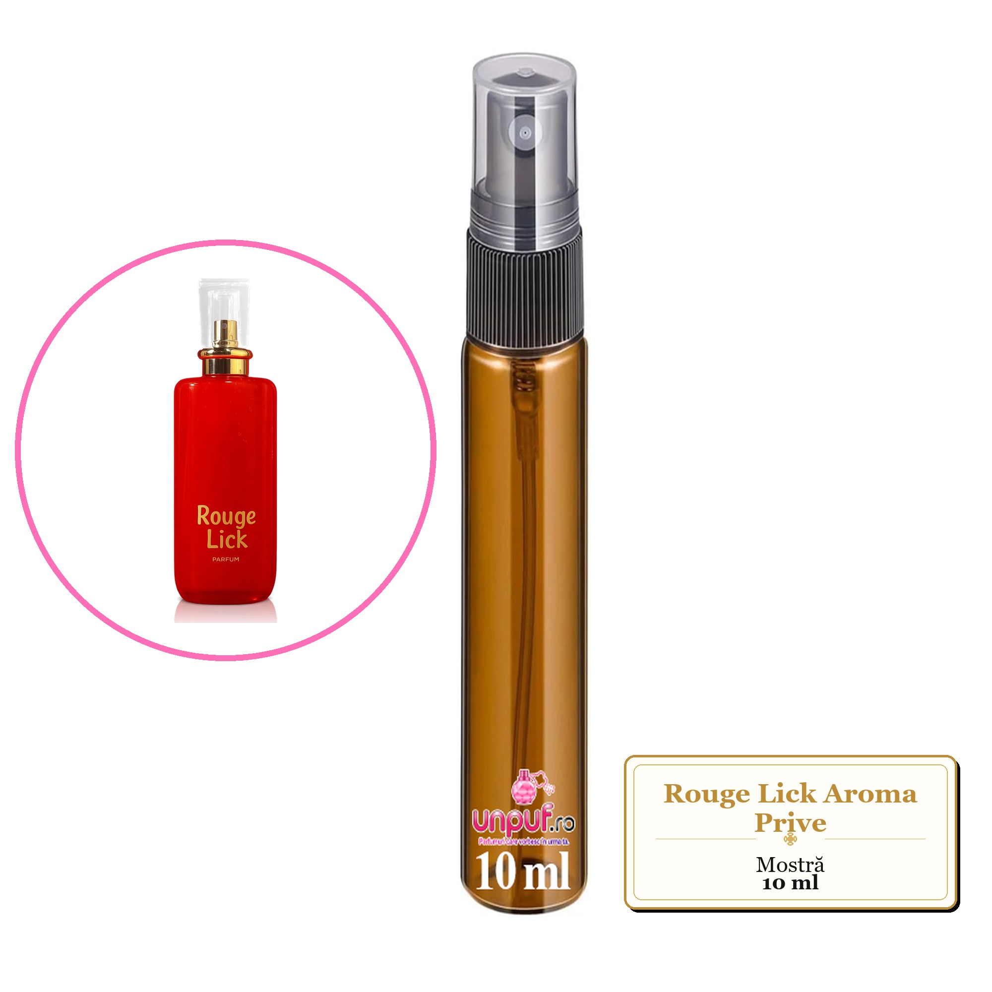 Mostra fiola din Rouge Lick Aroma Prive, decant sticla cu pulverizator