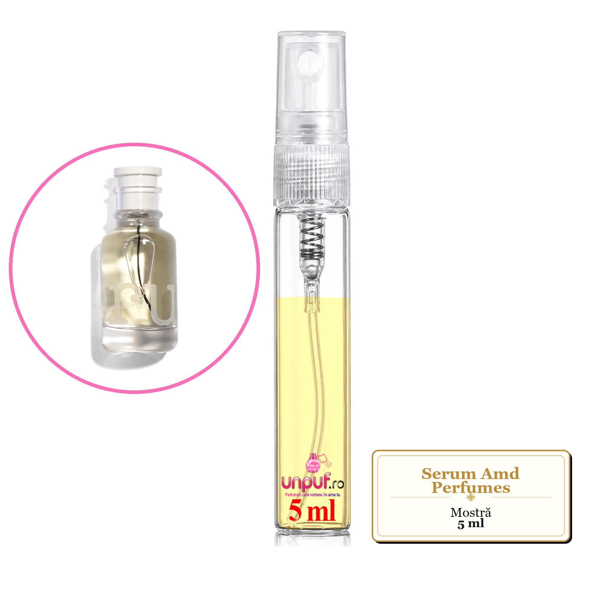 Mostra fiola din Serum Amd Perfumes, decant sticla cu pulverizator