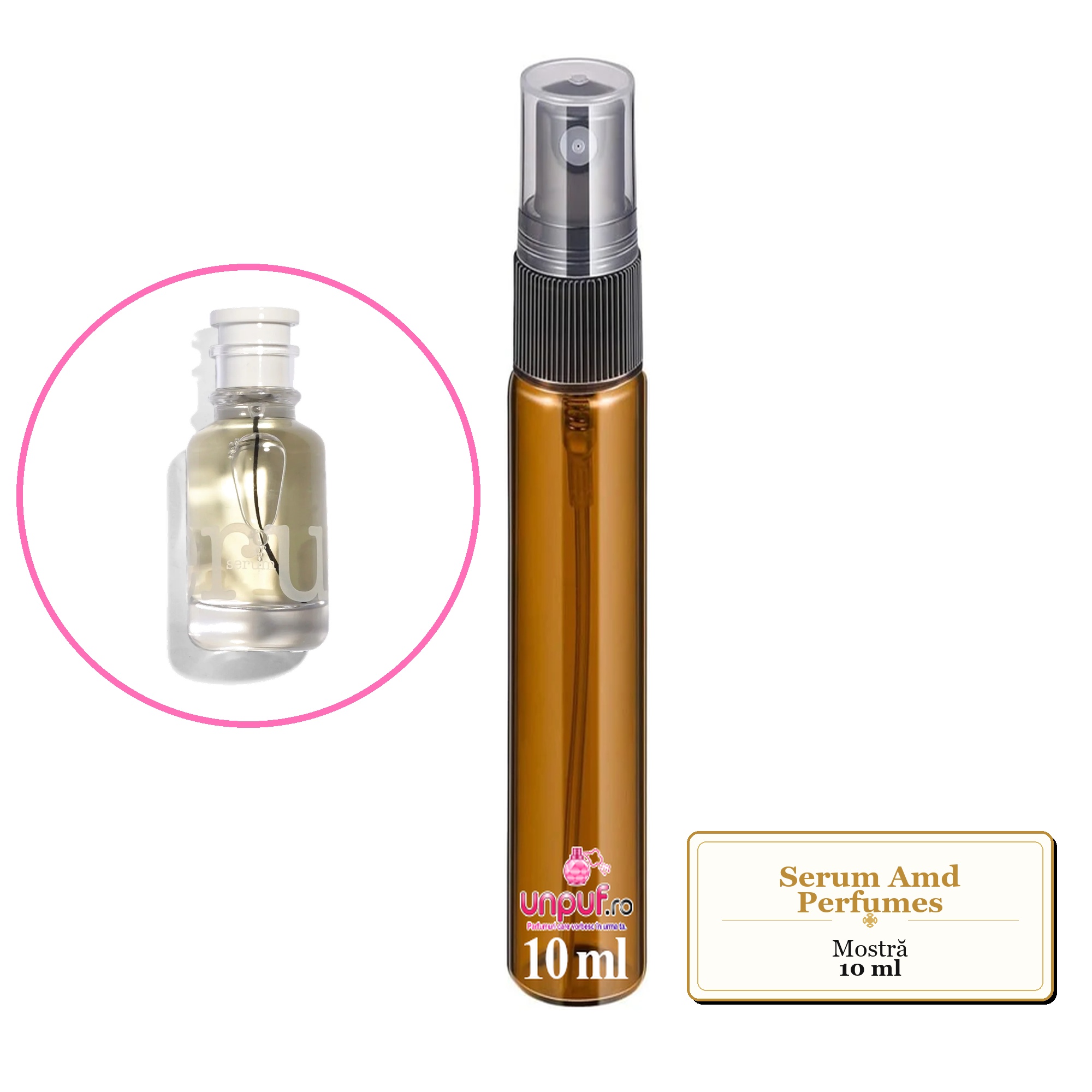 Mostra fiola din Serum Amd Perfumes, decant sticla cu pulverizator