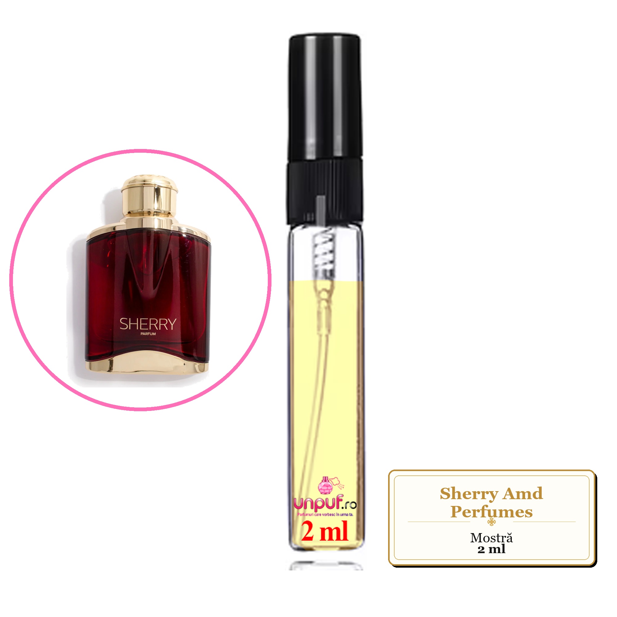 Mostra fiola din Sherry Amd Perfumes, decant sticla cu pulverizator