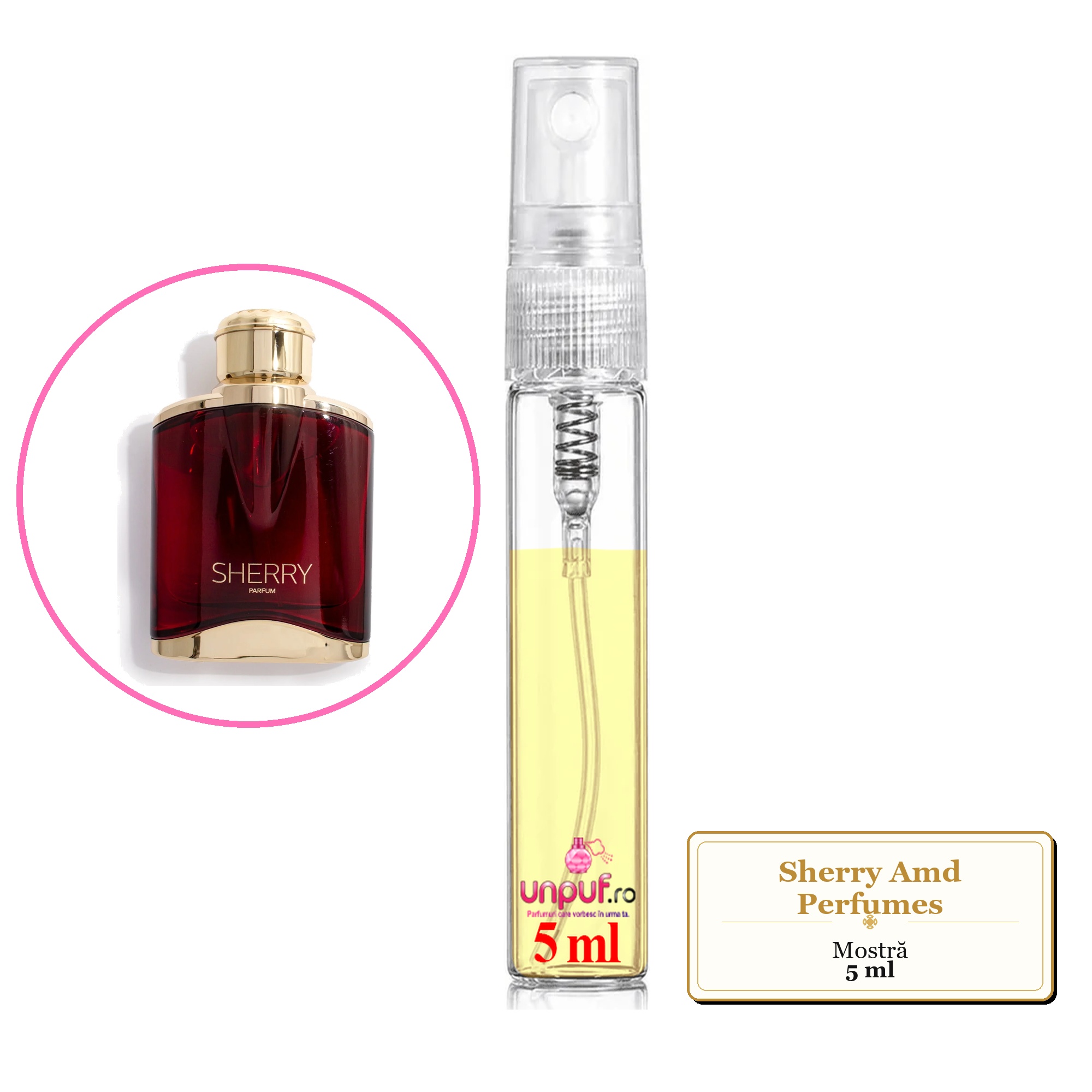Mostra fiola din Sherry Amd Perfumes, decant sticla cu pulverizator
