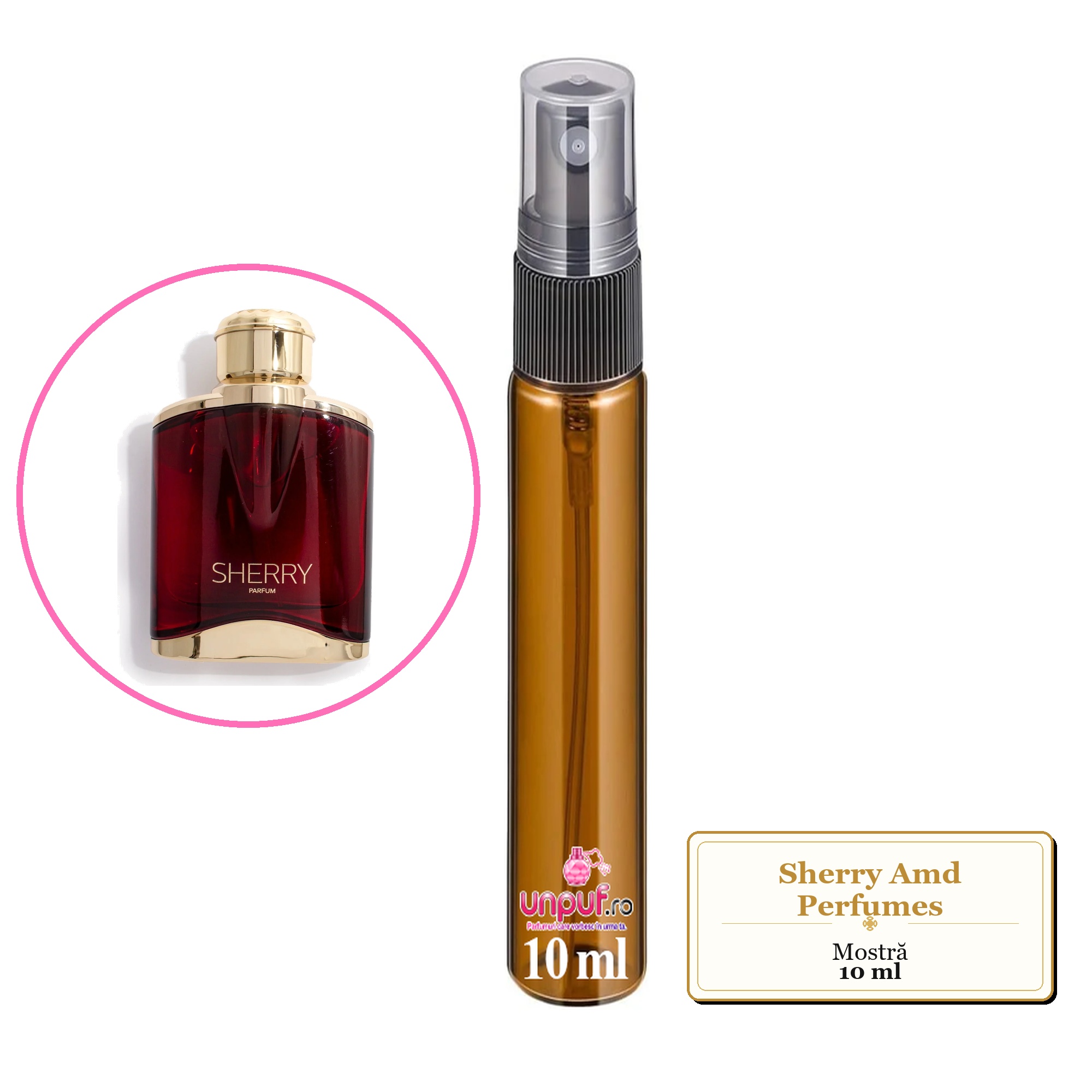 Mostra fiola din Sherry Amd Perfumes, decant sticla cu pulverizator