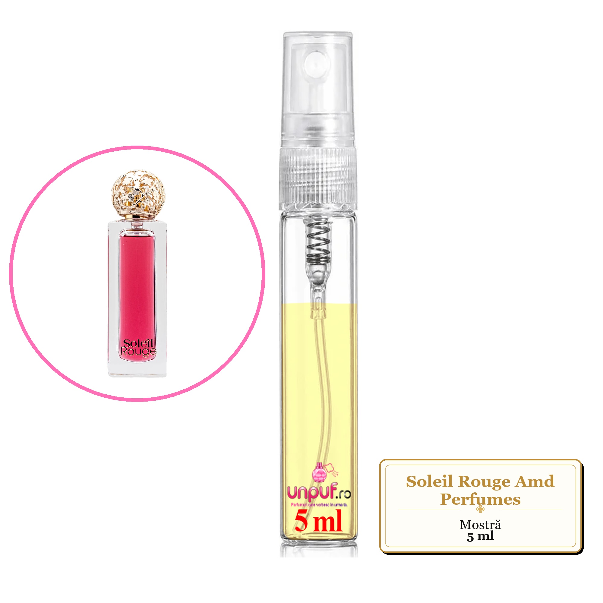 Mostra fiola din Soleil Rouge Amd Perfumes, decant sticla cu pulverizator