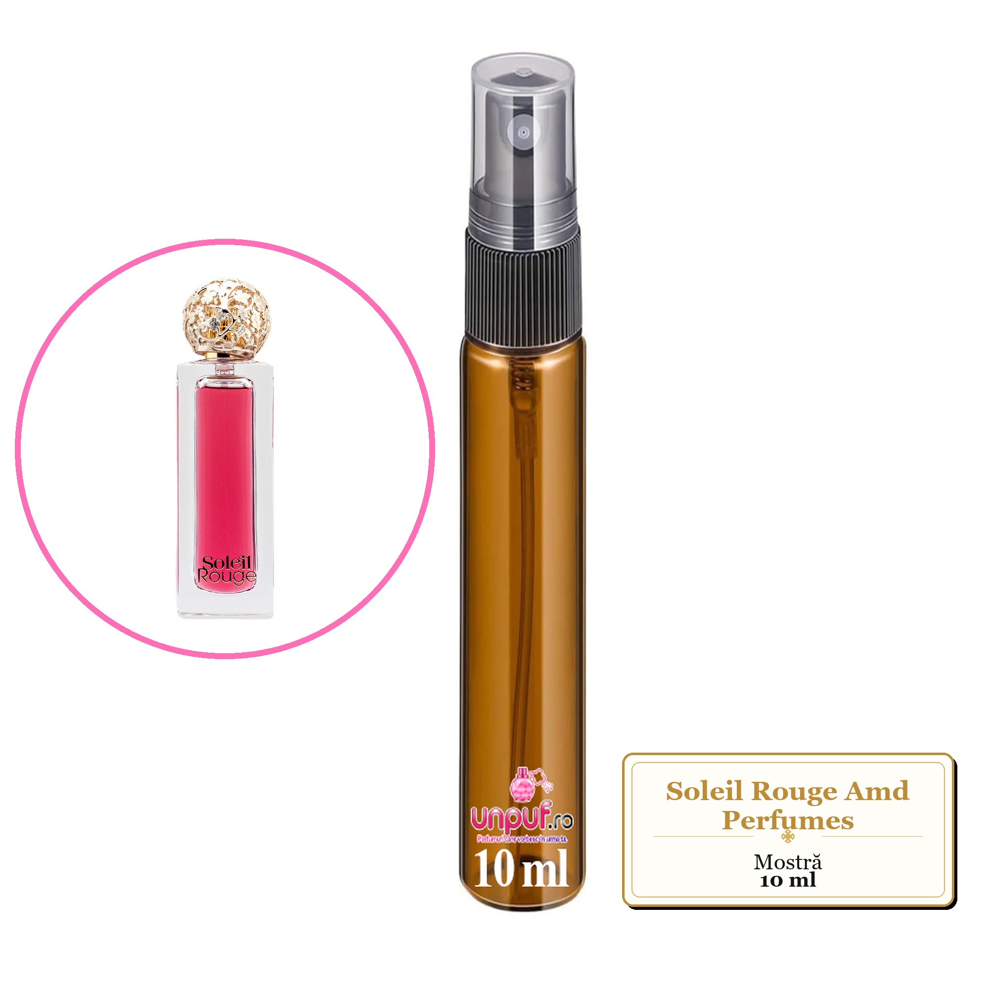 Mostra fiola din Soleil Rouge Amd Perfumes, decant sticla cu pulverizator