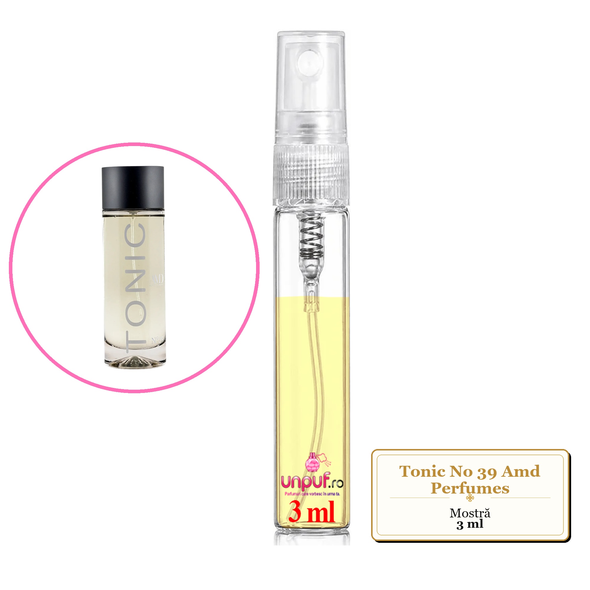 Mostra fiola din Tonic No 39 Amd Perfumes, decant sticla cu pulverizator