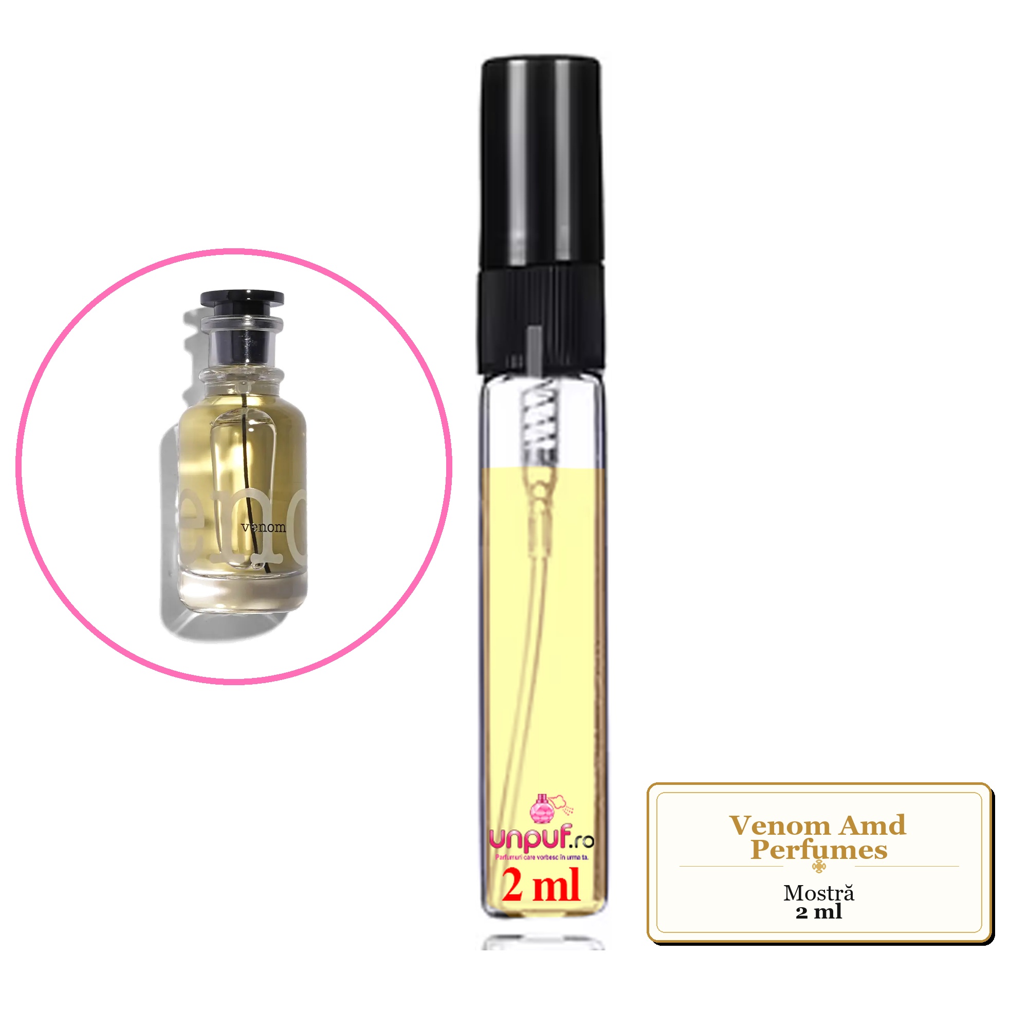 Mostra fiola din Venom Amd Perfumes, decant sticla cu pulverizator