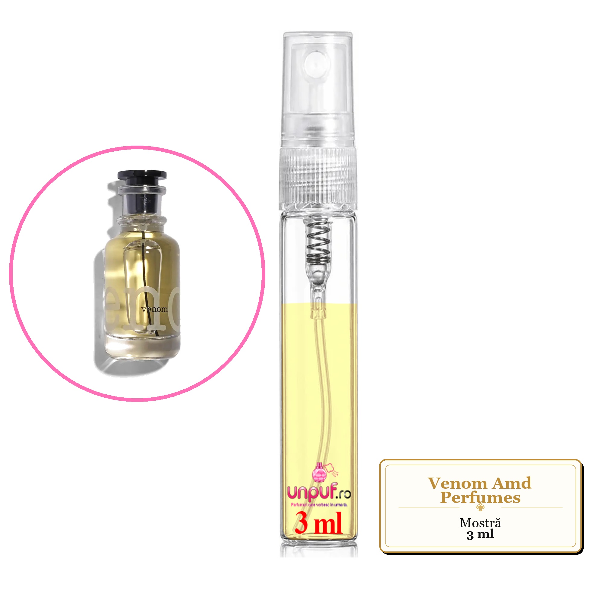 Mostra fiola din Venom Amd Perfumes, decant sticla cu pulverizator