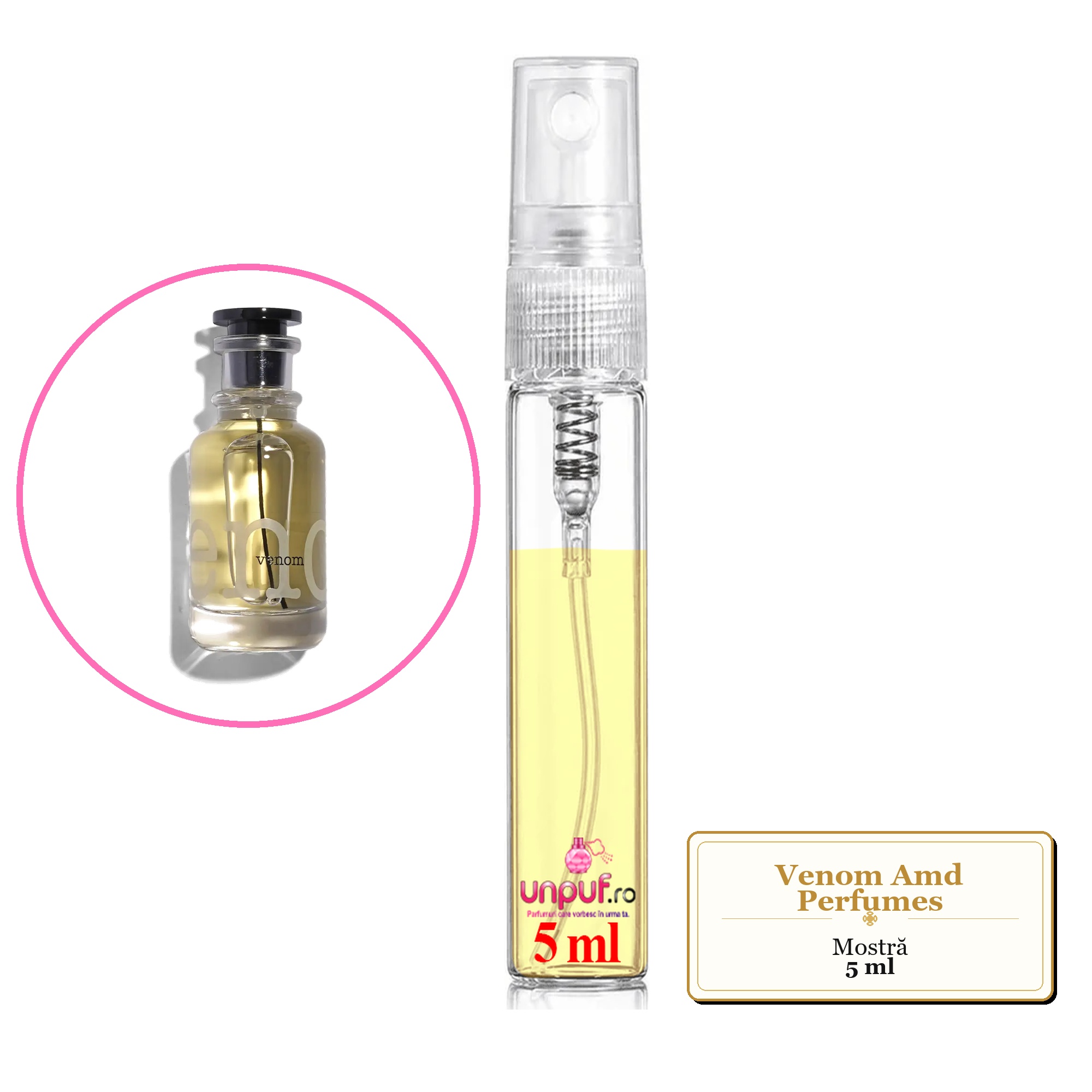 Mostra fiola din Venom Amd Perfumes, decant sticla cu pulverizator