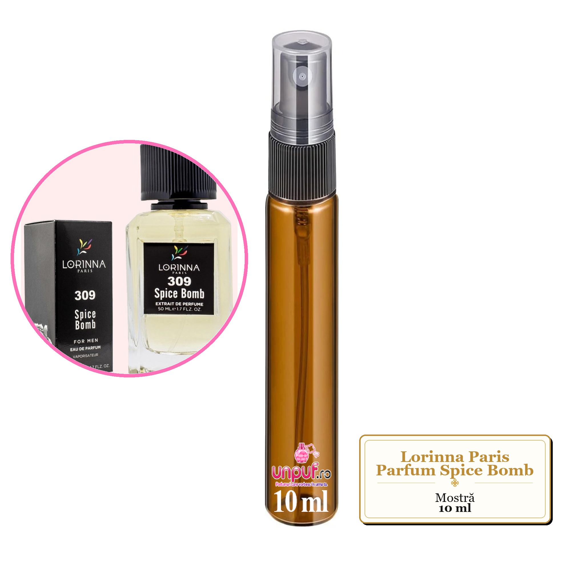 Mostra fiola din Parfumul Lorinna Paris Spice Bomb, decant sticla cu pulverizator
