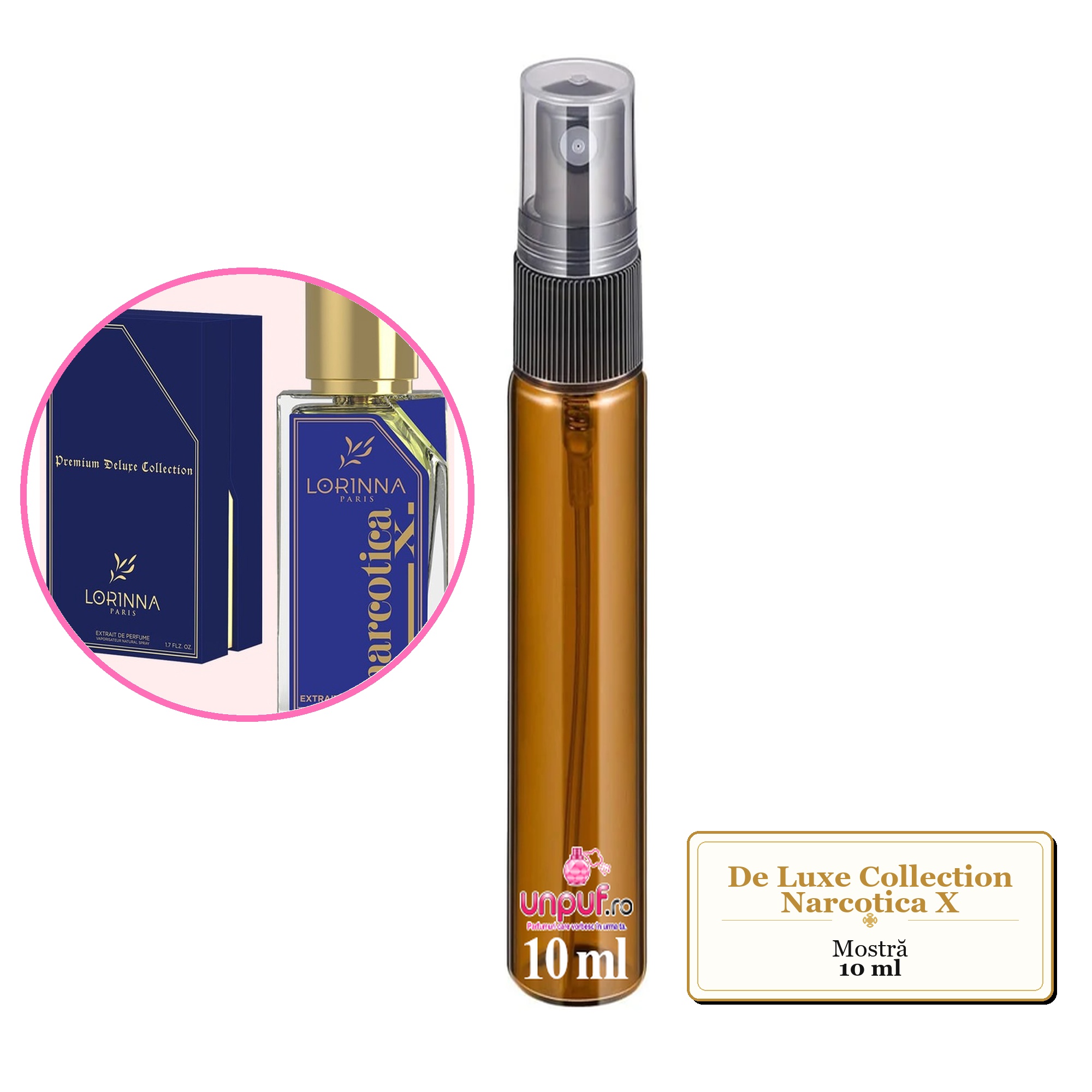 Mostra fiola din Parfumul De Luxe Collection Narcotica X, decant sticla cu pulverizator