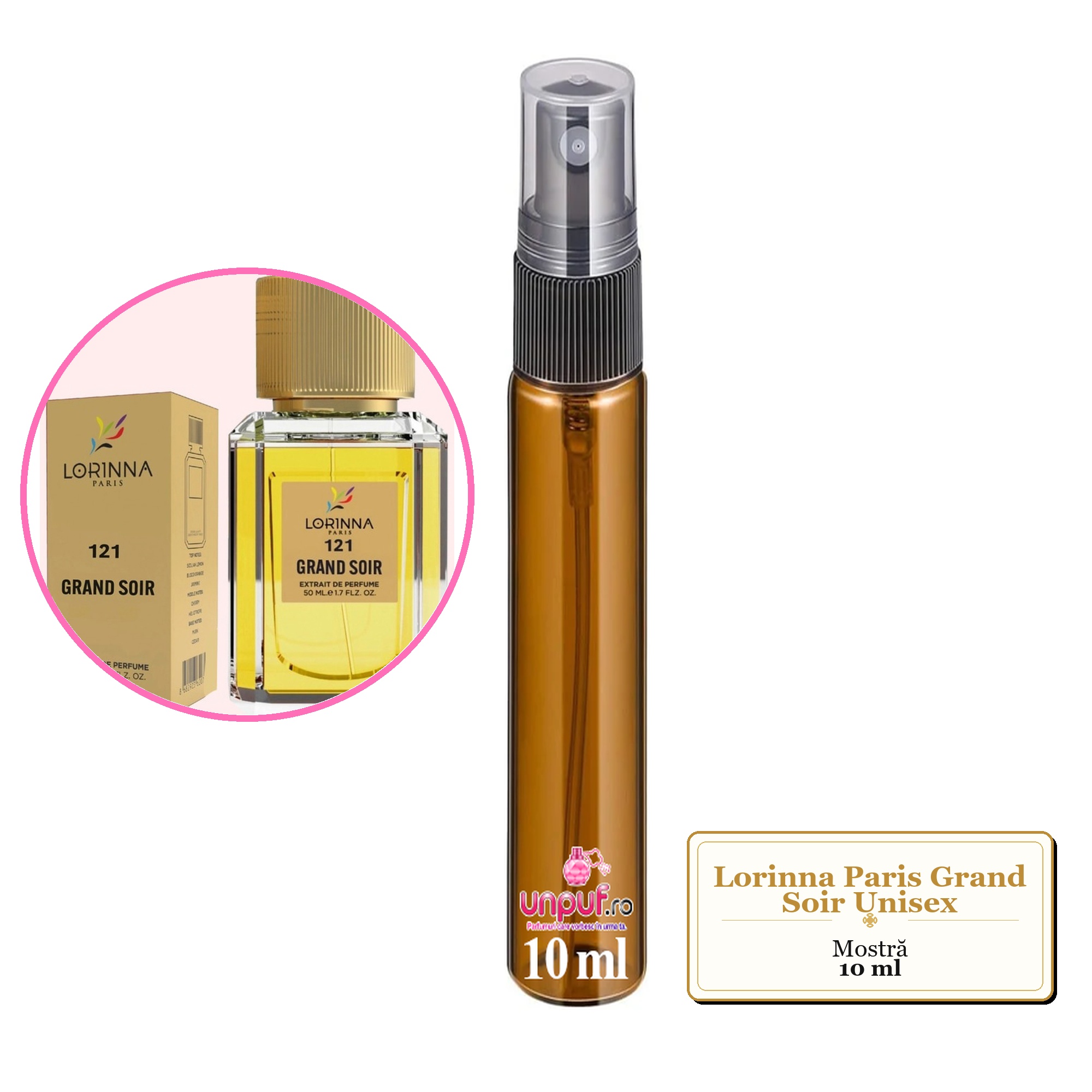Mostra fiola din Parfumul Lorinna Paris Grand Soir Unisex, decant sticla cu pulverizator