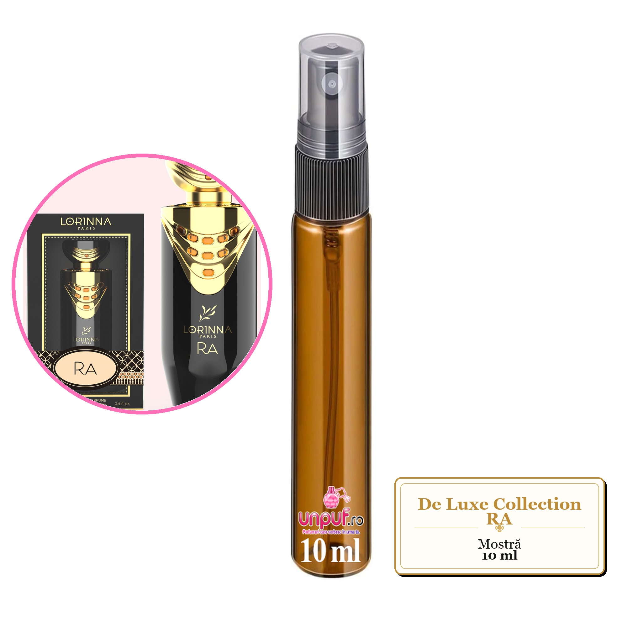 Mostra fiola din Parfumul De Luxe Collection RA, decant sticla cu pulverizator