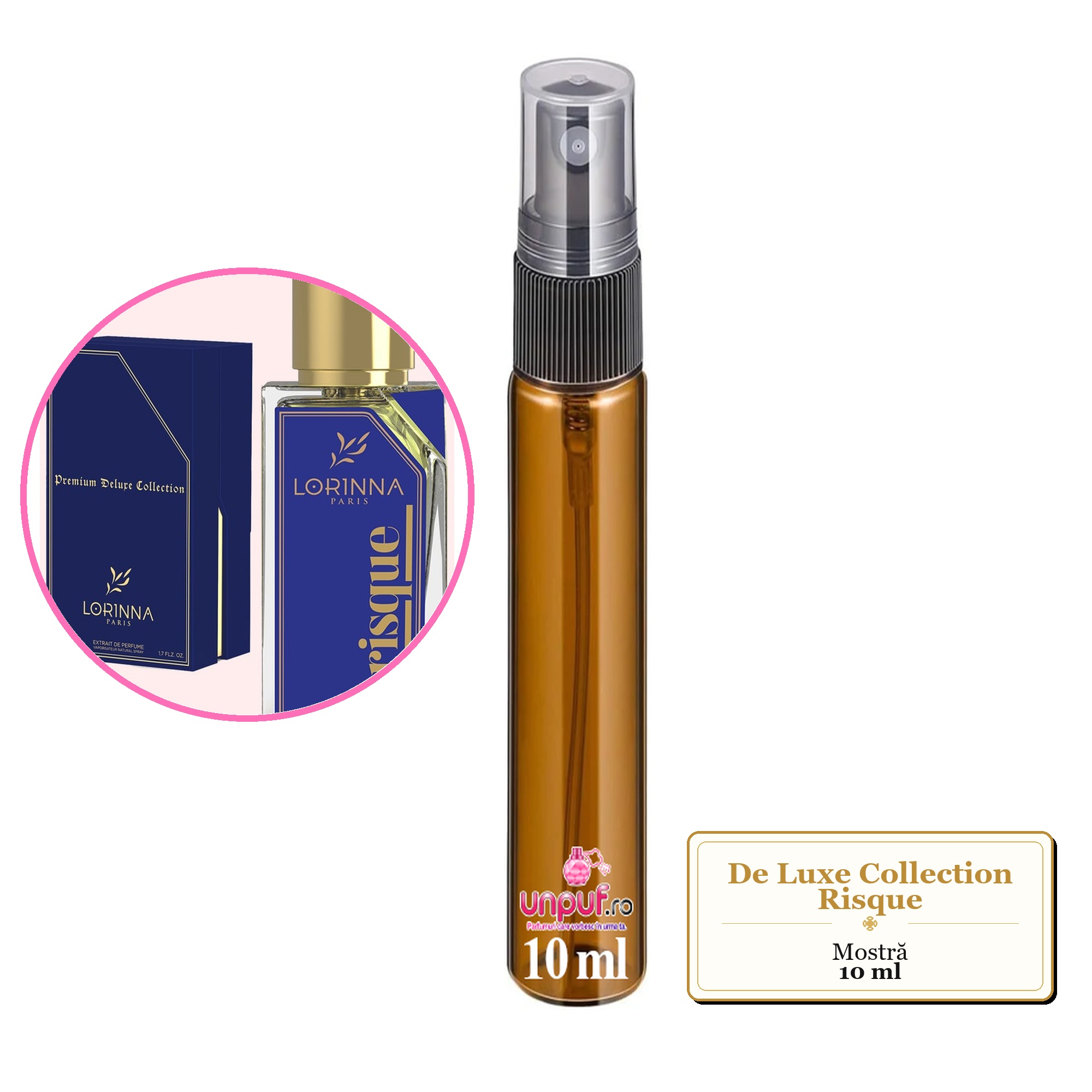 Mostra fiola din Parfumul De Luxe Collection Risque, decant sticla cu pulverizator