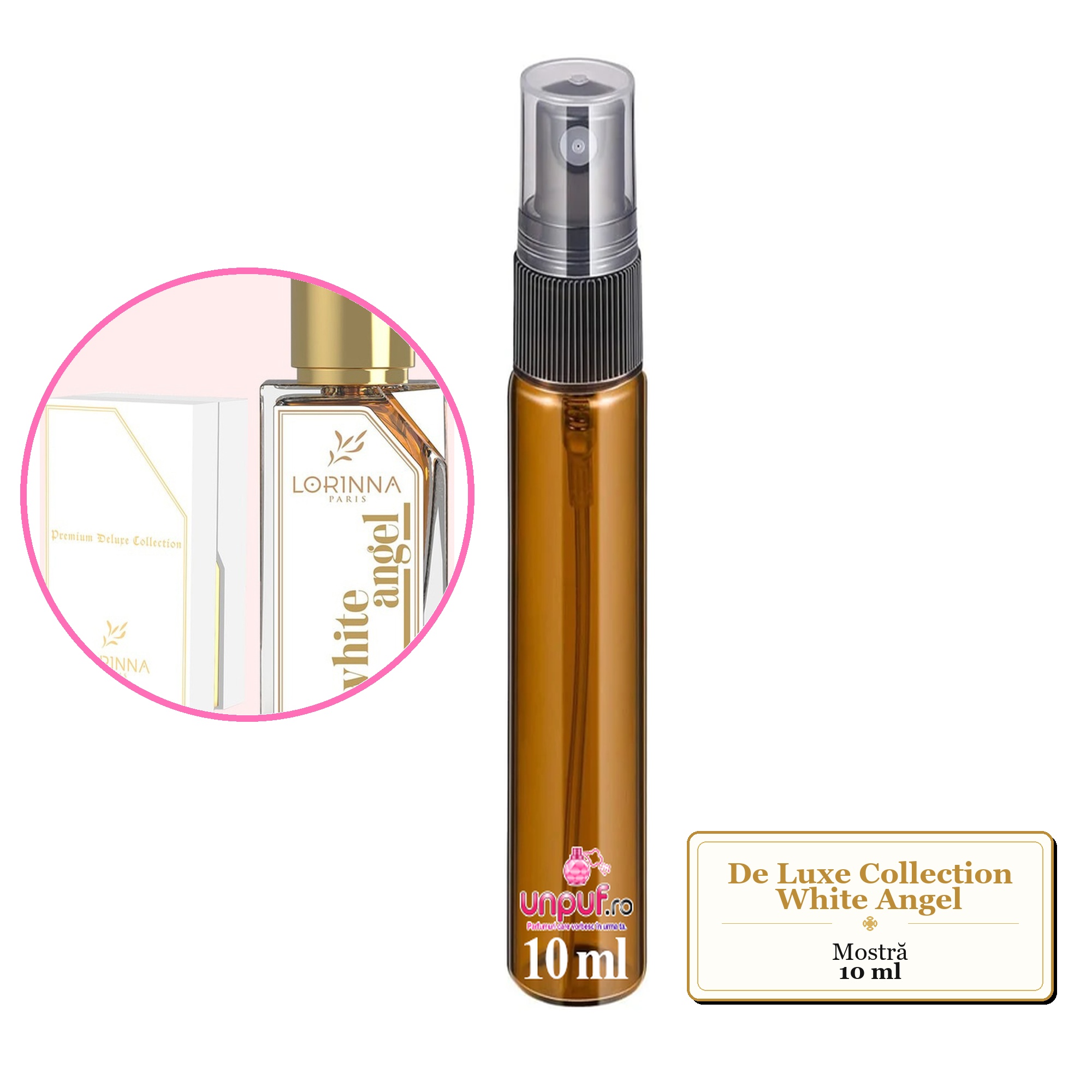 Mostra fiola din Parfumul De Luxe Collection White Angel, decant sticla cu pulverizator