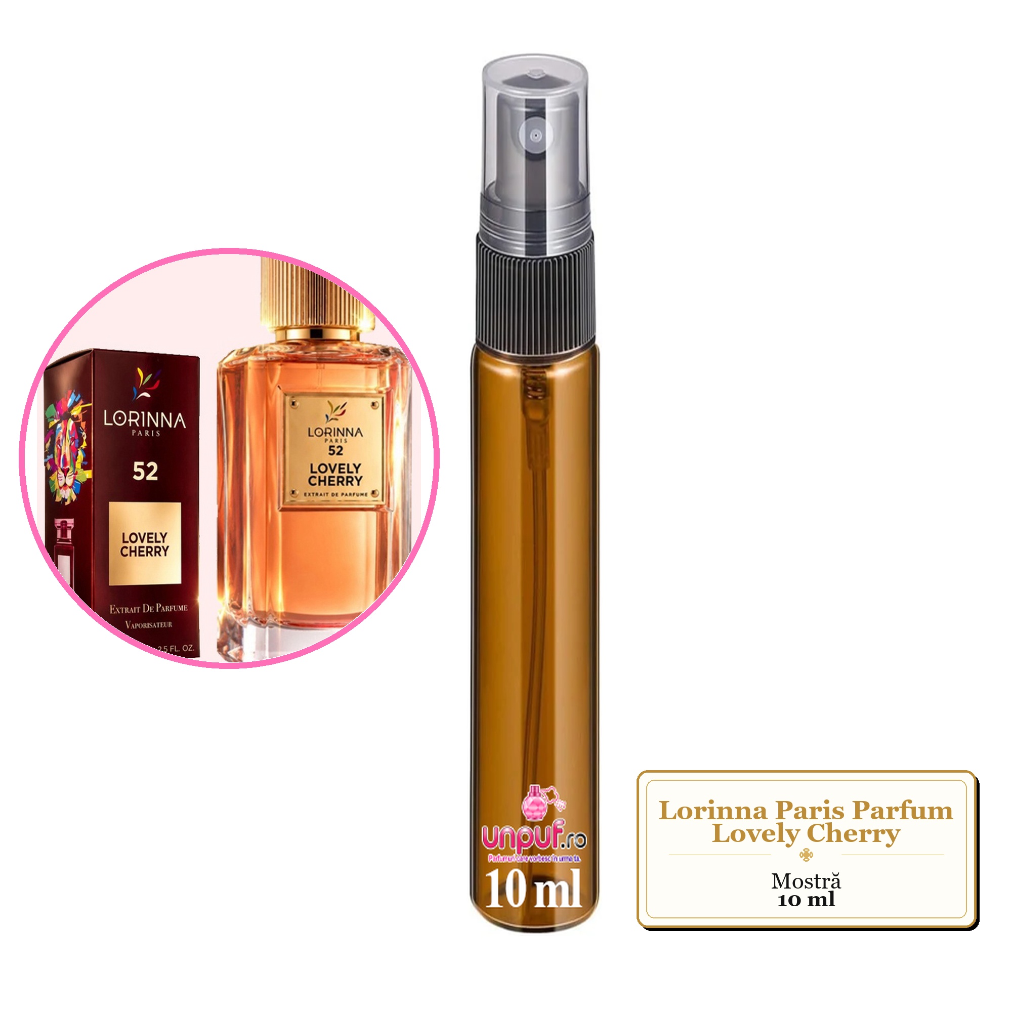 Mostra fiola din Parfumul Lorinna Paris Lovely Cherry, decant sticla cu pulverizator
