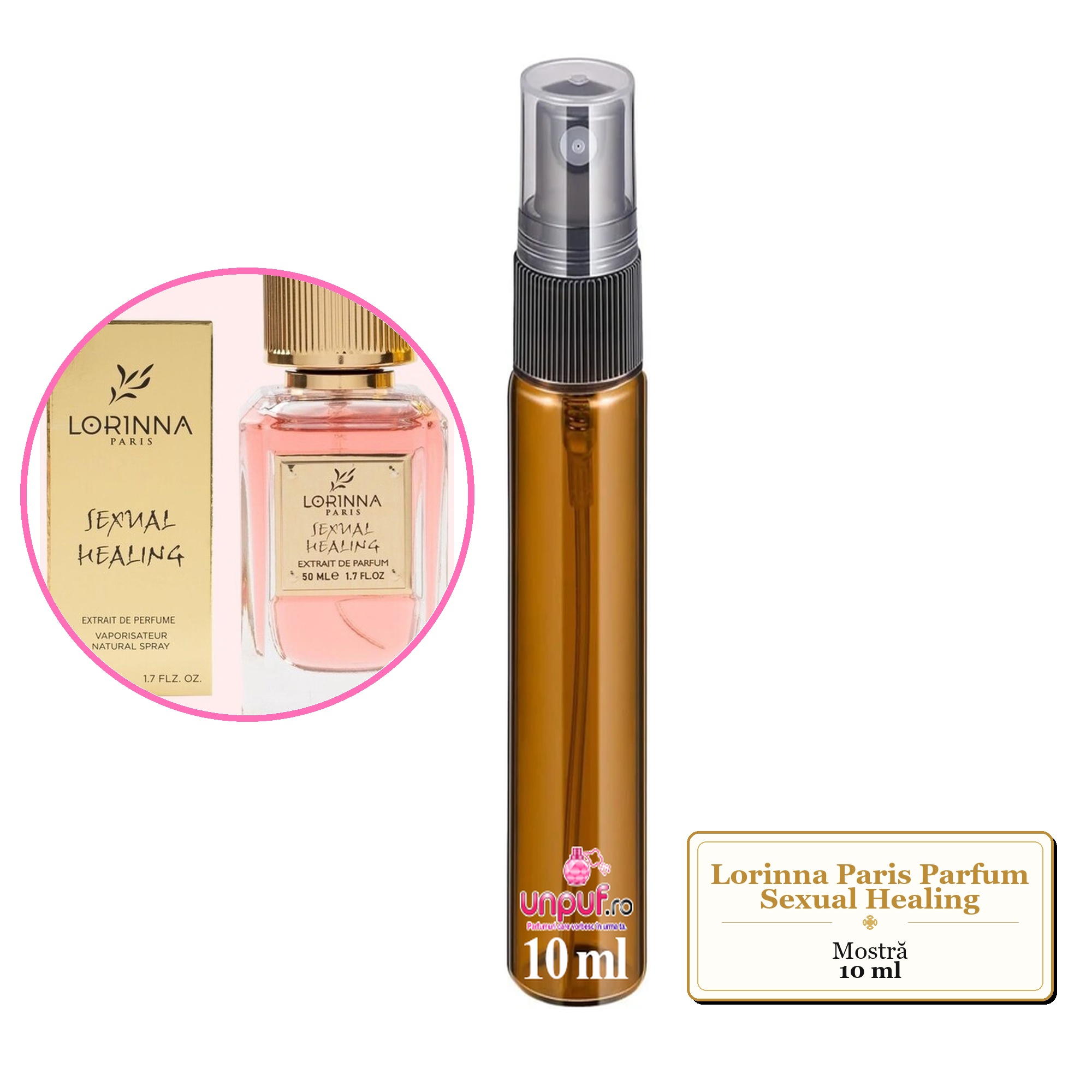 Mostra fiola din Parfumul Lorinna Paris Sexual Healing, decant sticla cu pulverizator