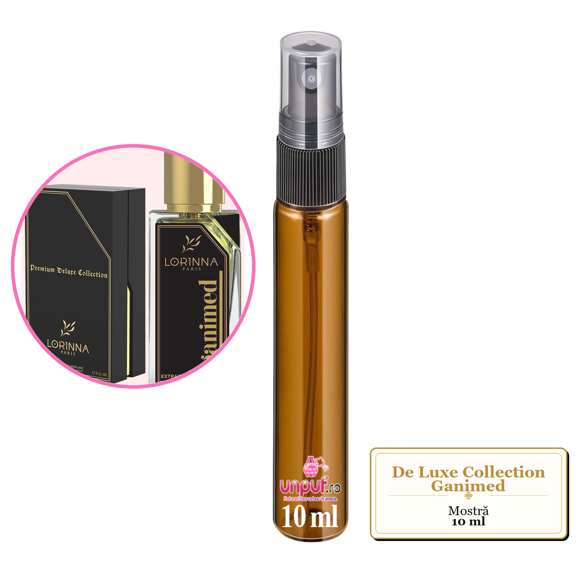 Mostra fiola din Parfumul De Luxe Collection Ganimed, decant sticla cu pulverizator