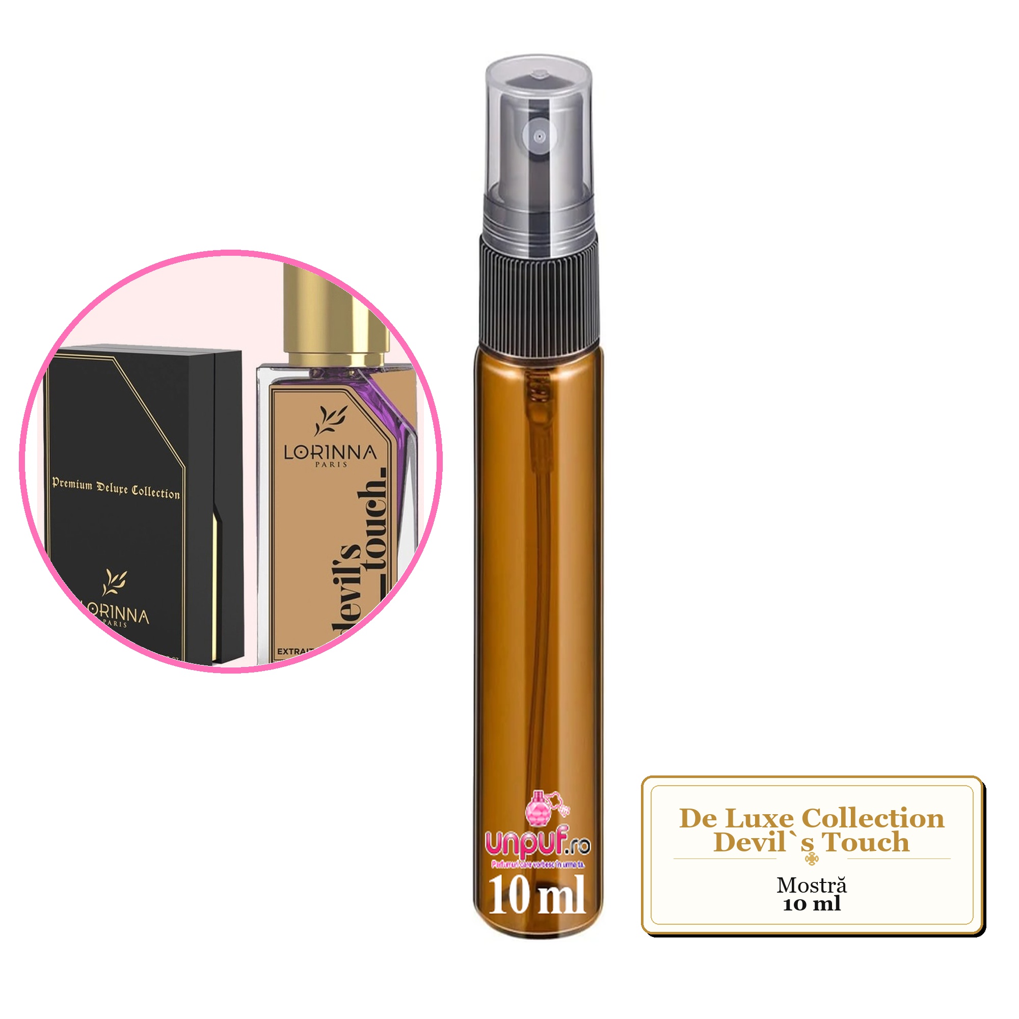 Mostra fiola din Parfumul De Luxe Collection Devil`s Touch, decant sticla cu pulverizator