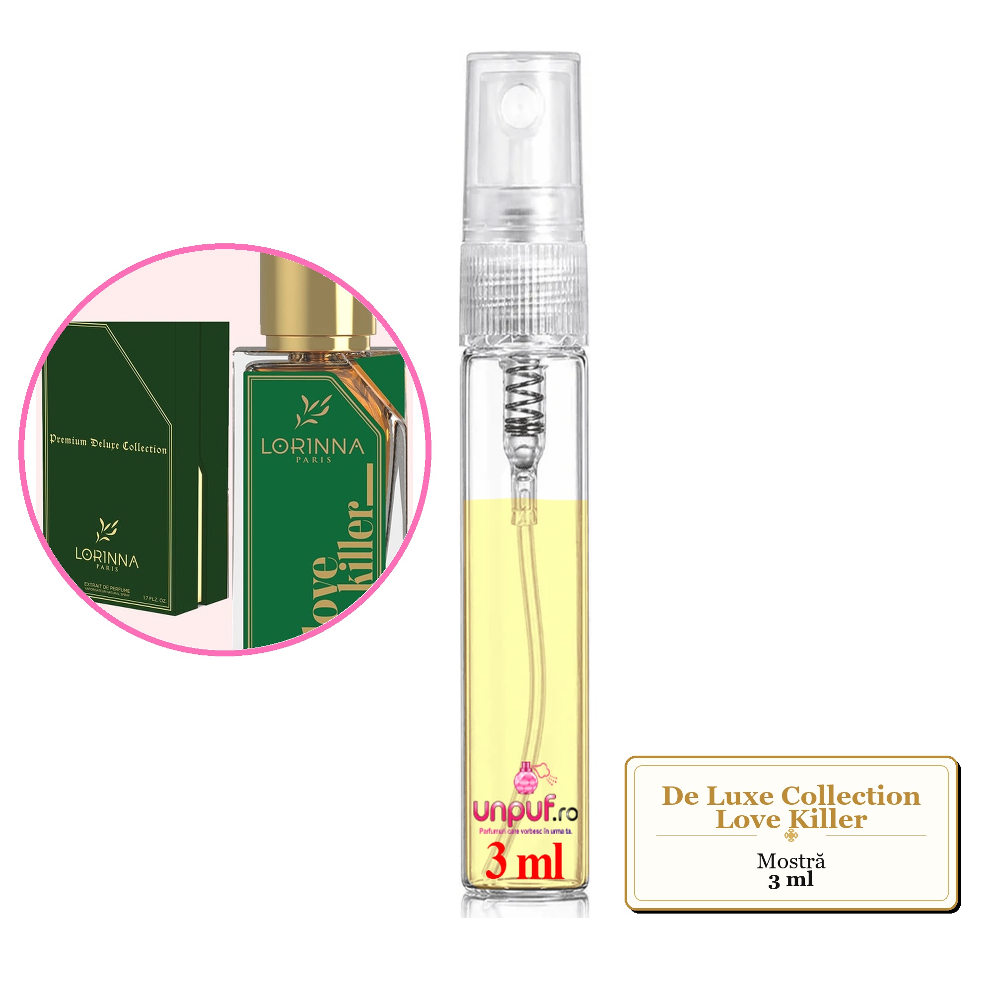 Mostra fiola din Parfumul De Luxe Collection Love Killer, decant sticla cu pulverizator