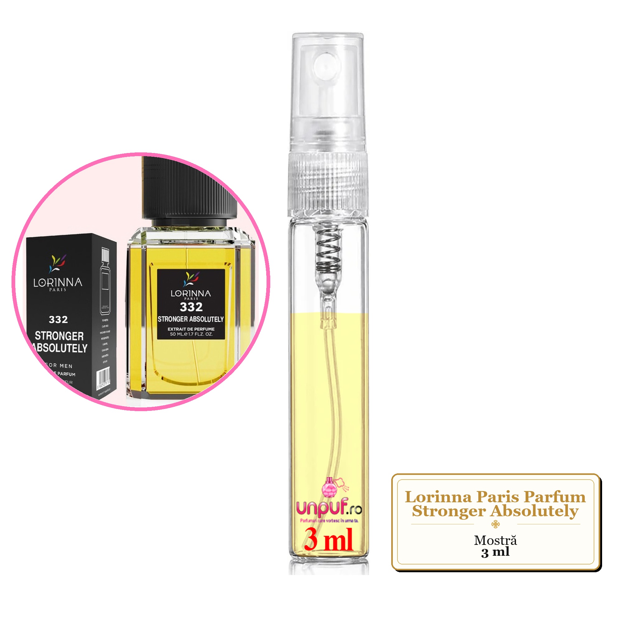 Mostra fiola din Parfumul Lorinna Paris Stronger Absolutely, decant sticla cu pulverizator