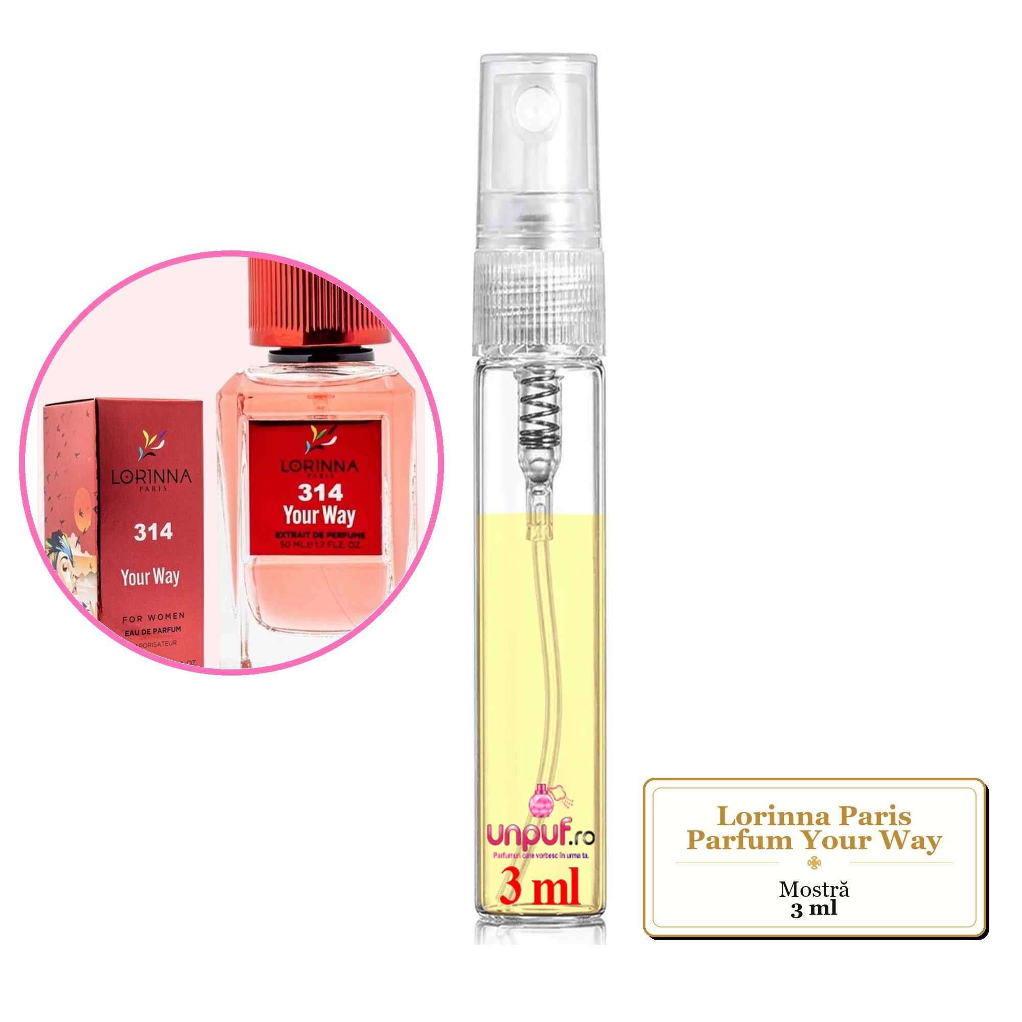 Mostra fiola din Parfumul Lorinna Paris Your Way, decant sticla cu pulverizator