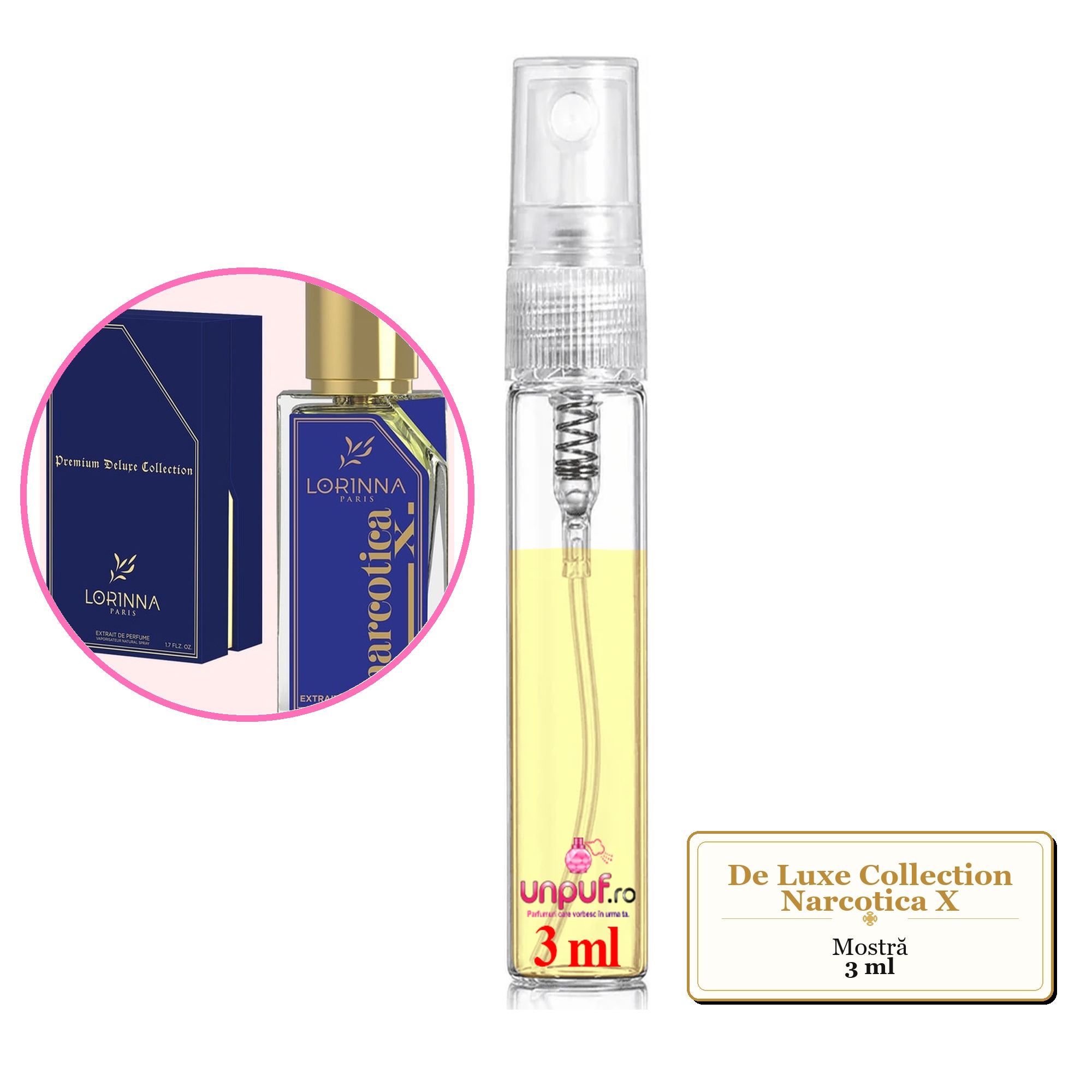 Mostra fiola din Parfumul De Luxe Collection Narcotica X, decant sticla cu pulverizator