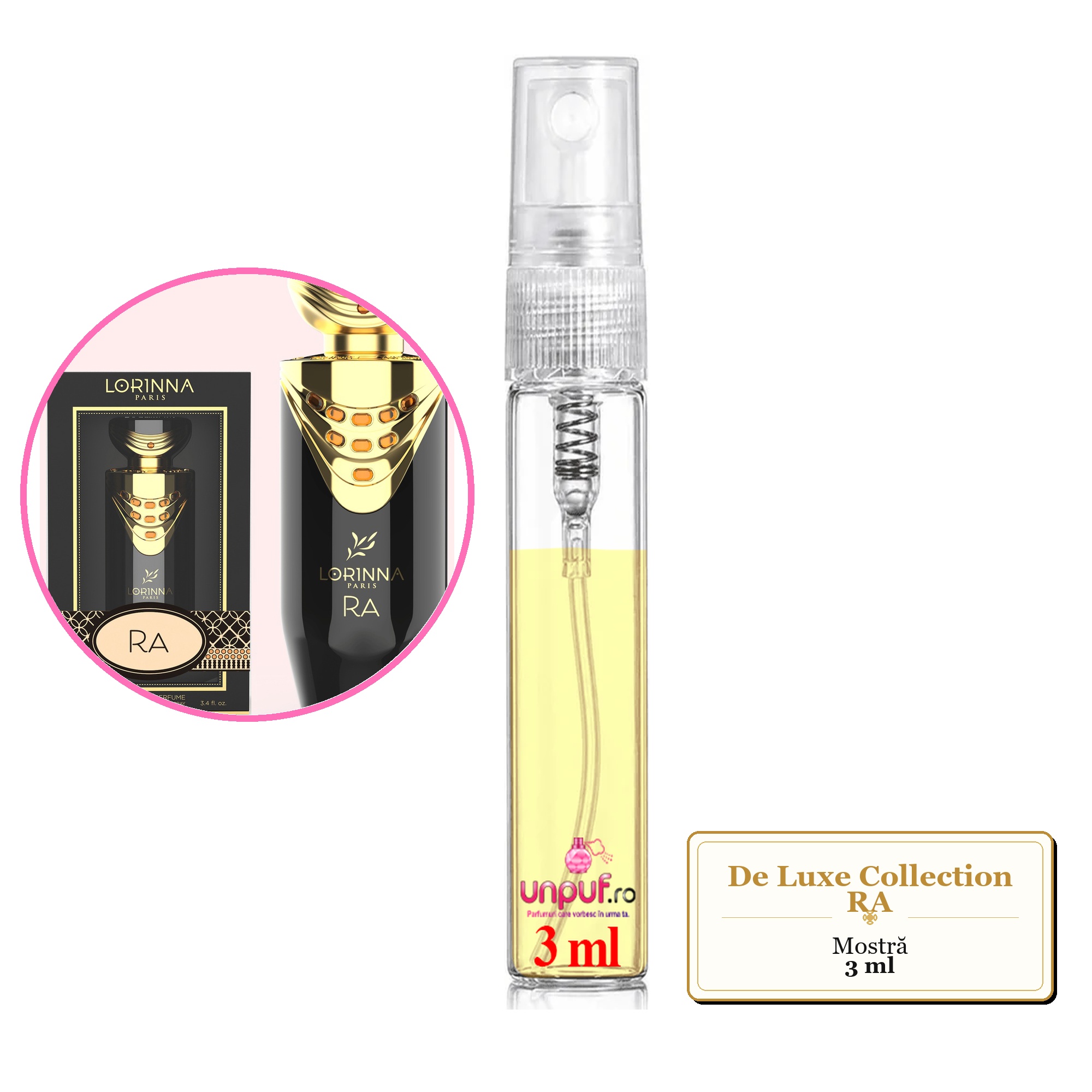 Mostra fiola din Parfumul De Luxe Collection RA, decant sticla cu pulverizator