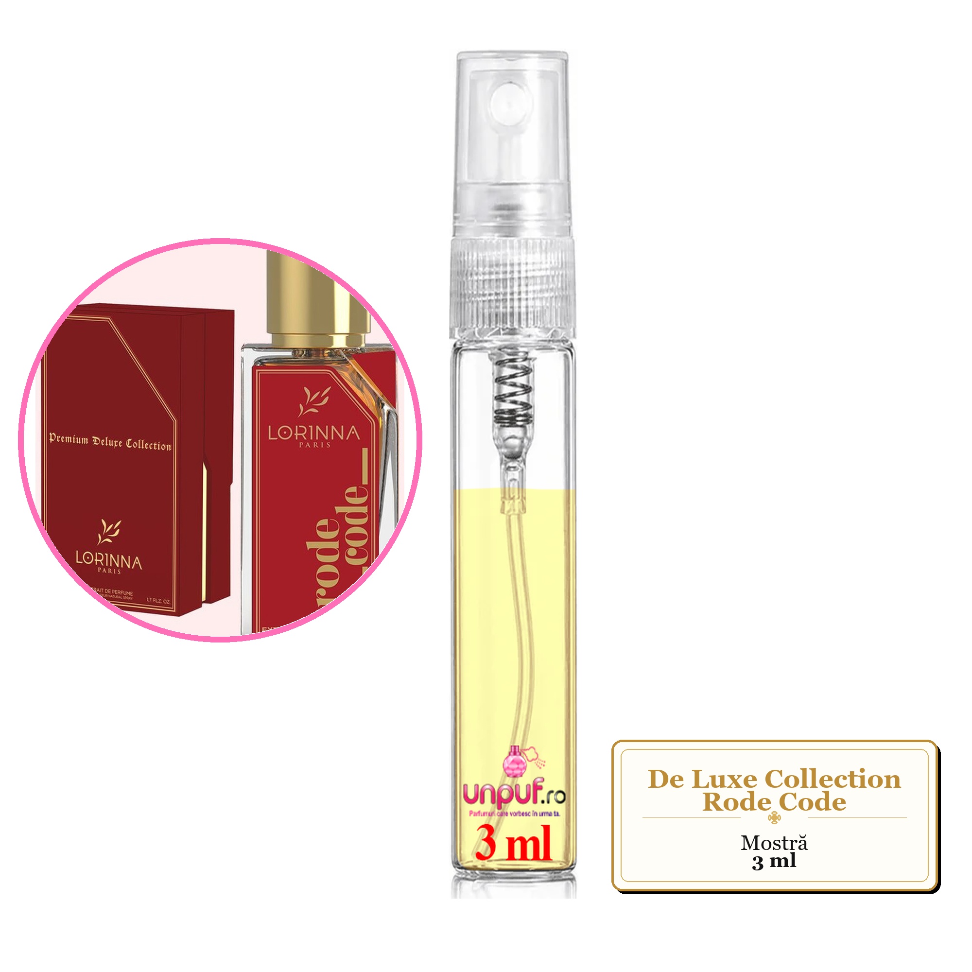 Mostra fiola din Parfumul De Luxe Collection Rode Code, decant sticla cu pulverizator
