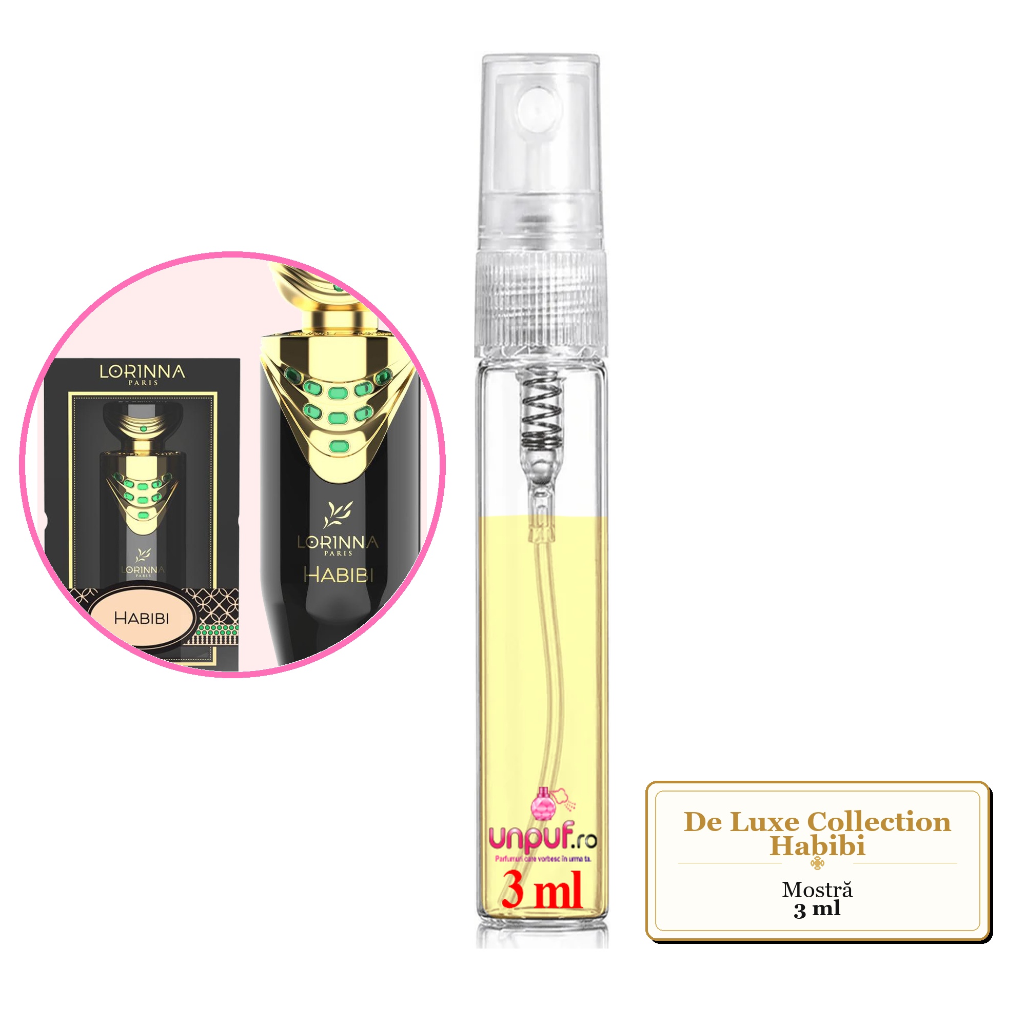 Mostra fiola din Parfumul De Luxe Collection Habibi, decant sticla cu pulverizator