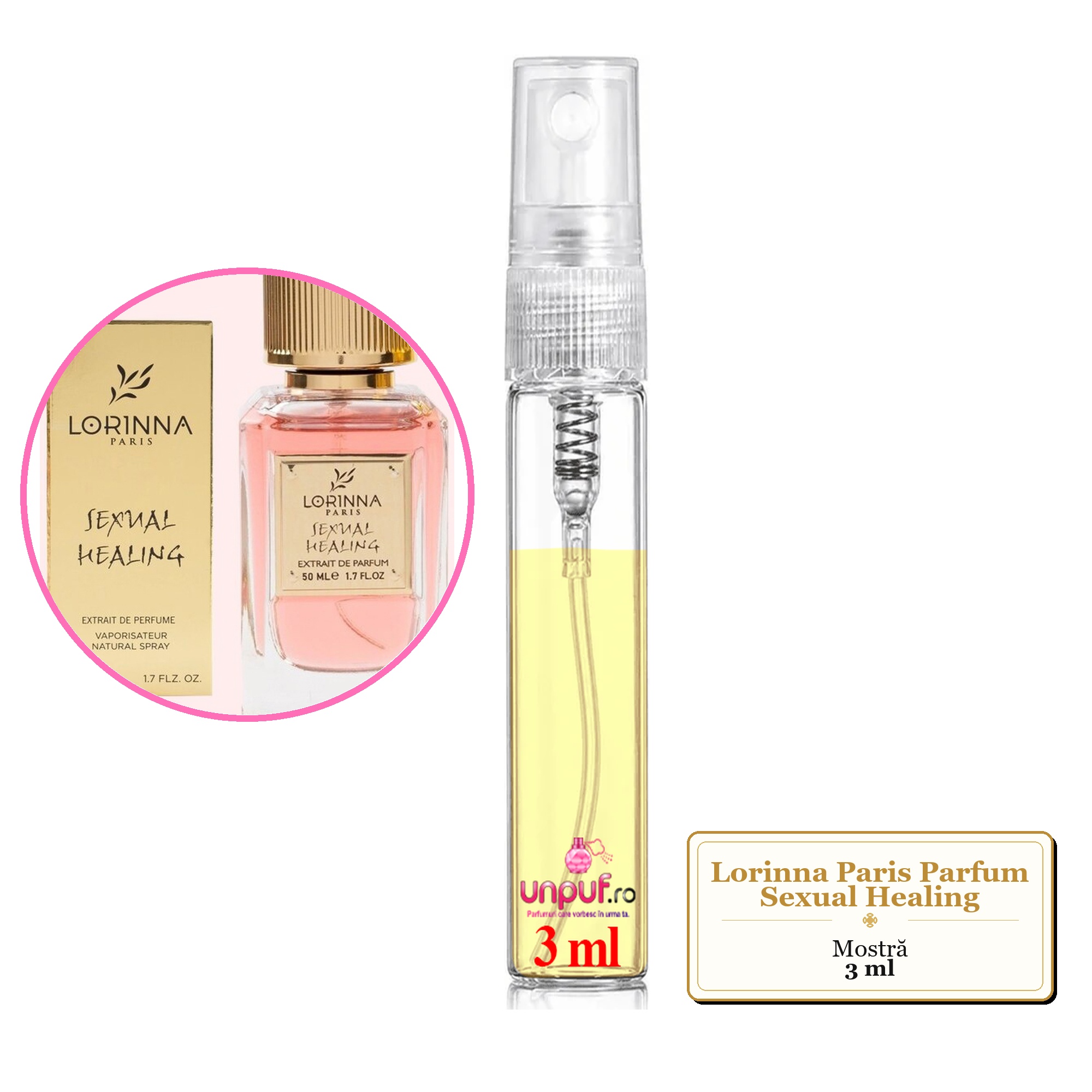 Mostra fiola din Parfumul Lorinna Paris Sexual Healing, decant sticla cu pulverizator