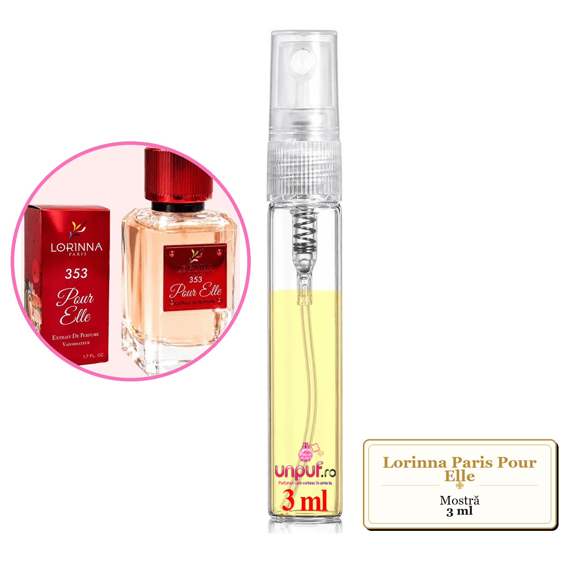 Mostra fiola din Parfumul Lorinna Paris Pour Elle, decant sticla cu pulverizator