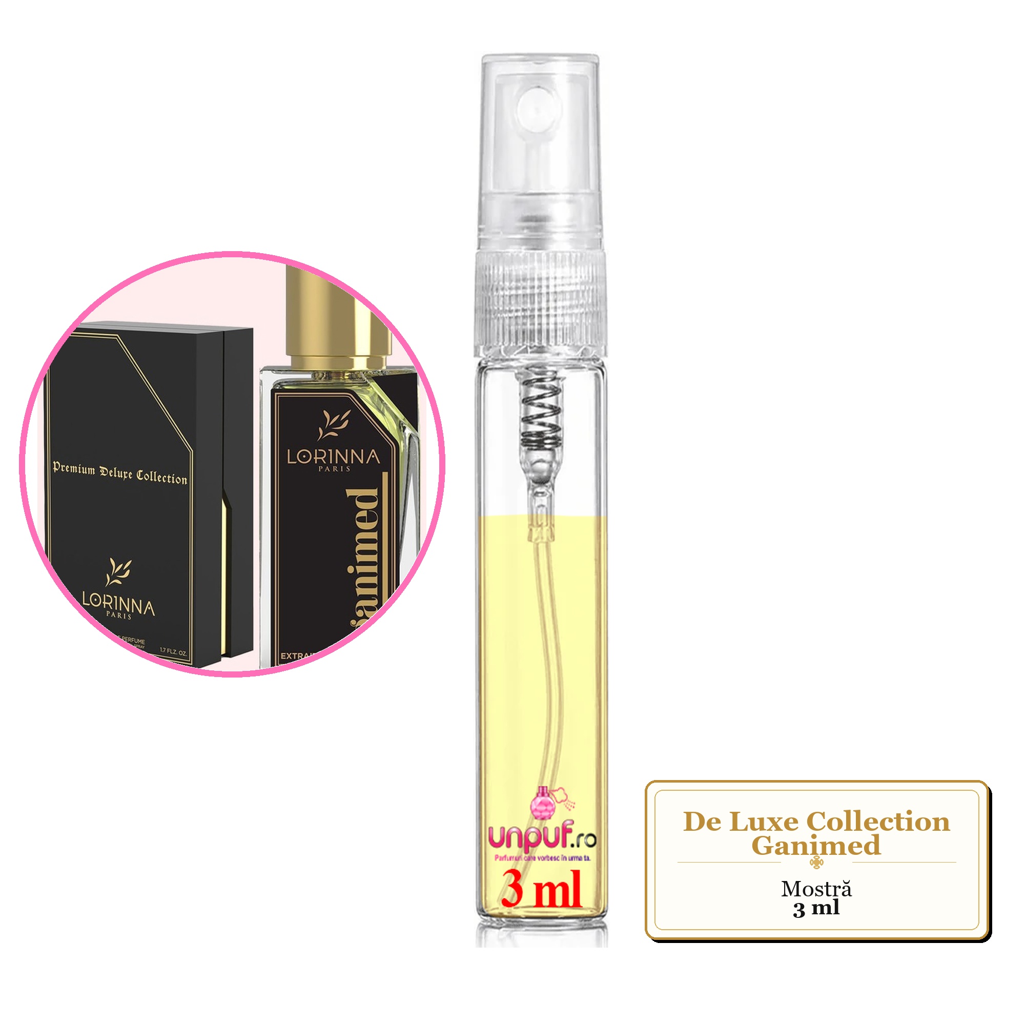 Mostra fiola din Parfumul De Luxe Collection Ganimed, decant sticla cu pulverizator