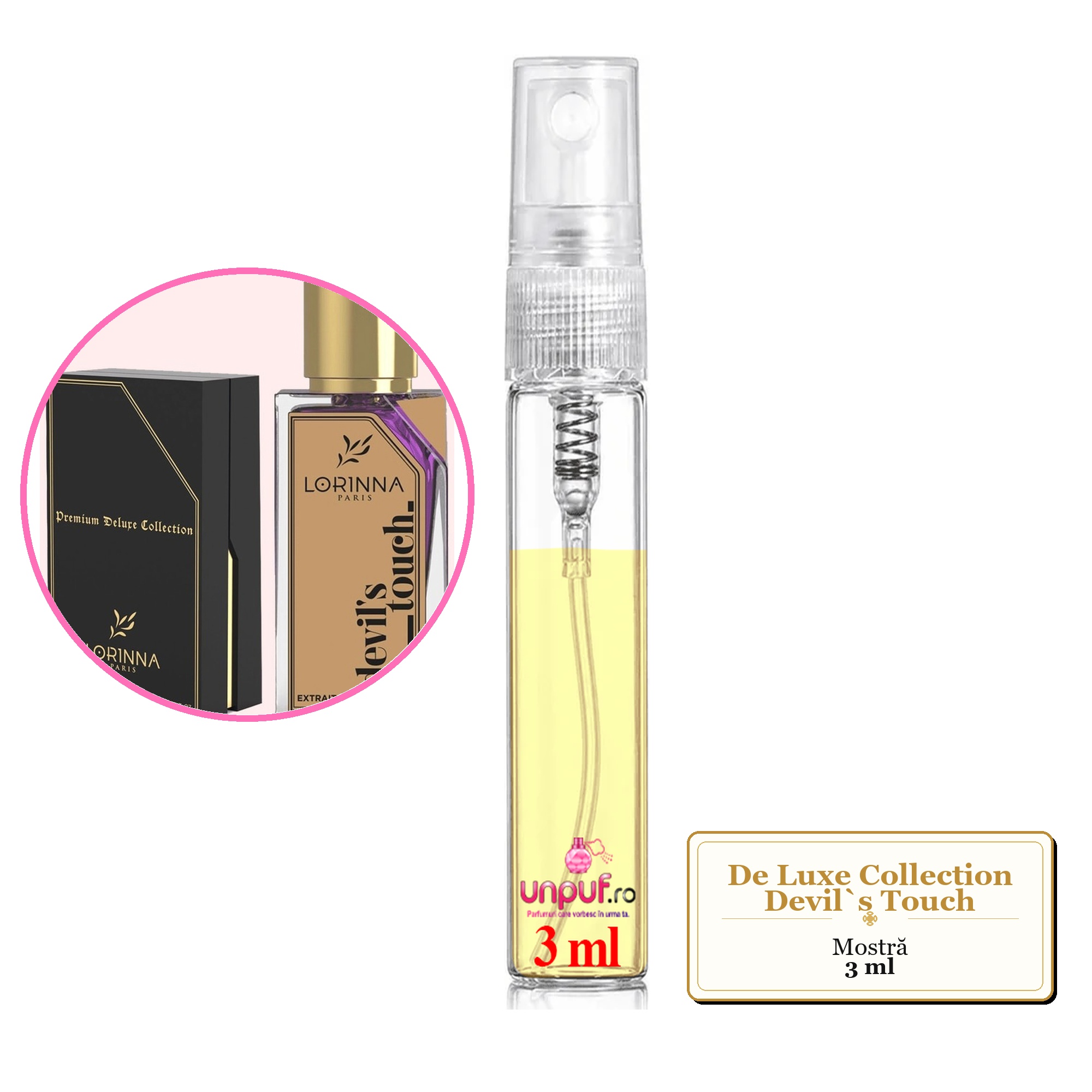 Mostra fiola din Parfumul De Luxe Collection Devil`s Touch, decant sticla cu pulverizator