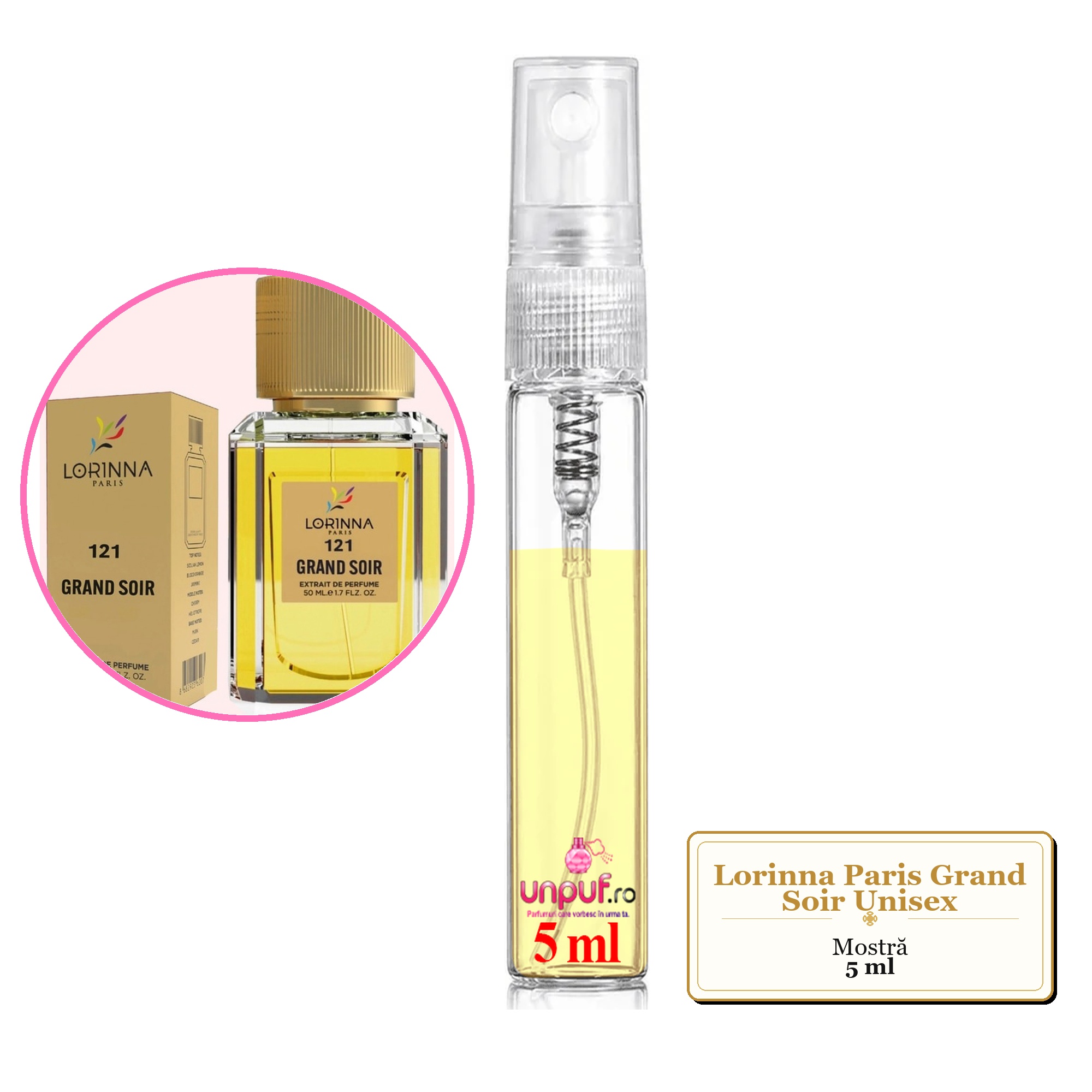 Mostra fiola din Parfumul Lorinna Paris Grand Soir Unisex, decant sticla cu pulverizator