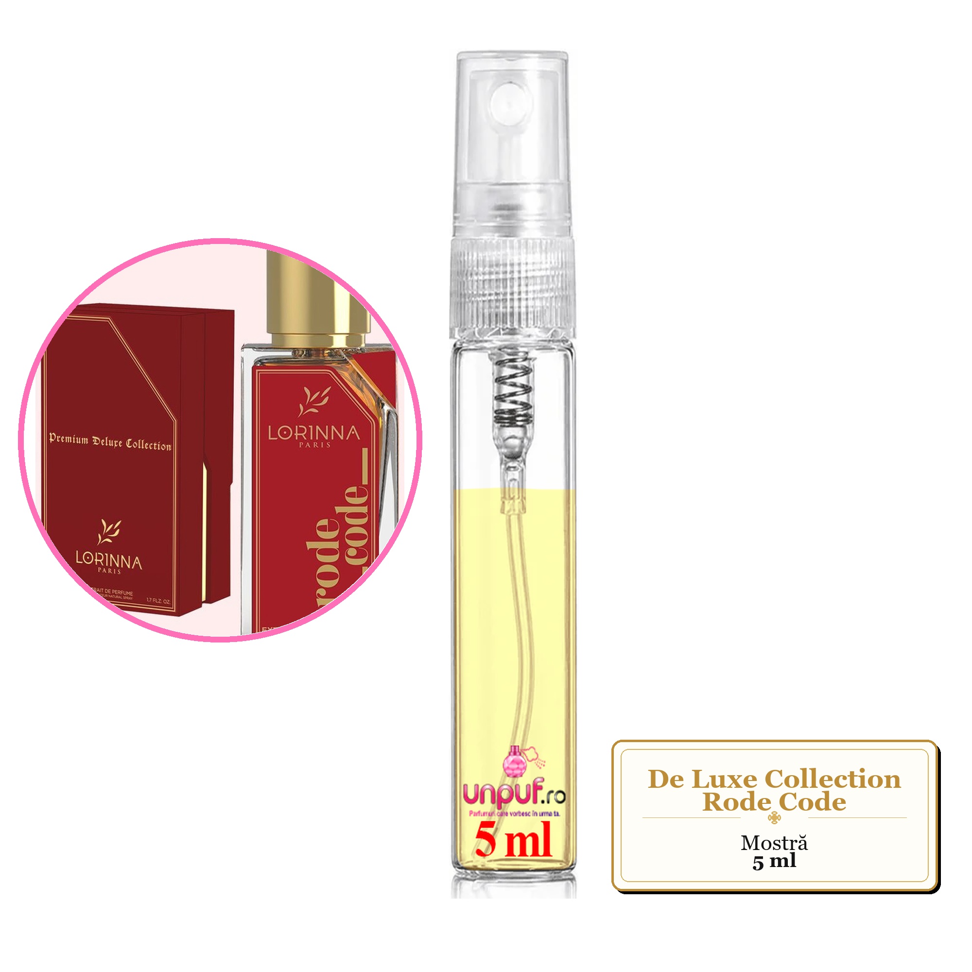 Mostra fiola din Parfumul De Luxe Collection Rode Code, decant sticla cu pulverizator