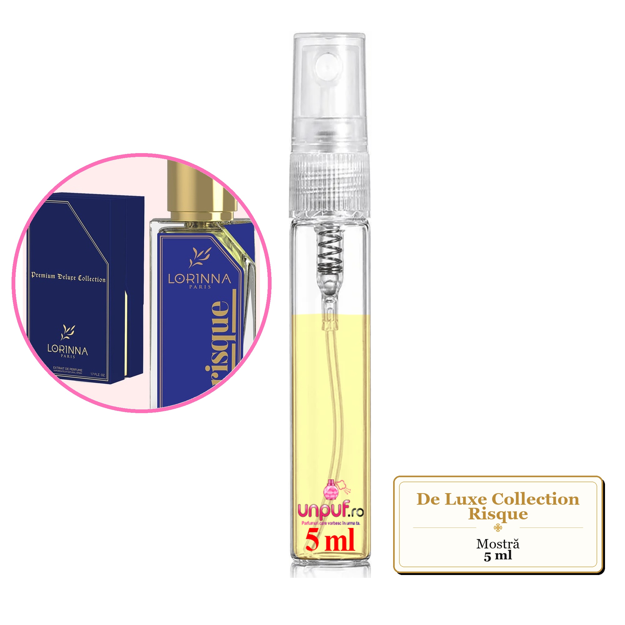 Mostra fiola din Parfumul De Luxe Collection Risque, decant sticla cu pulverizator