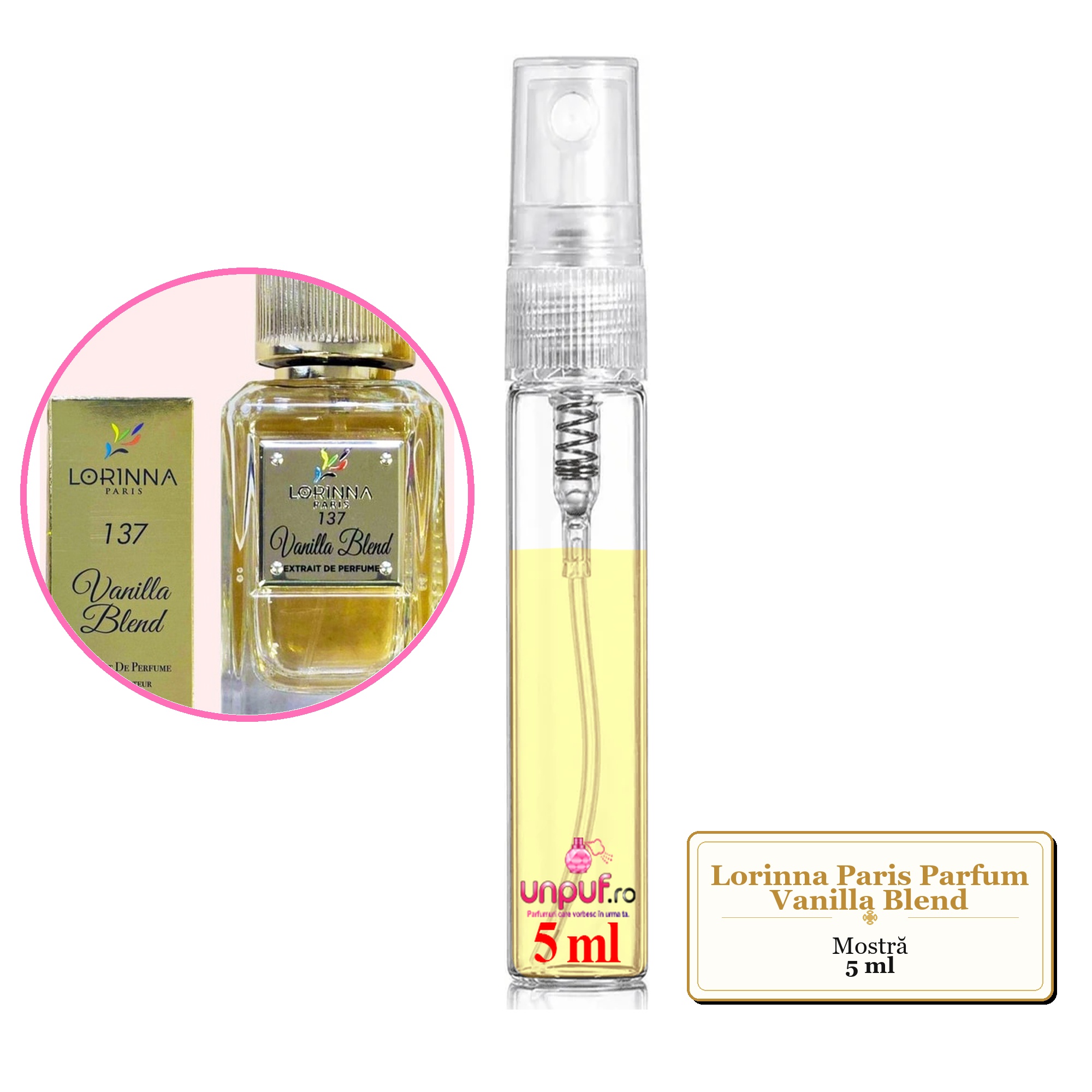 Mostra fiola din Parfumul Lorinna Paris Vanilla Blend, decant sticla cu pulverizator