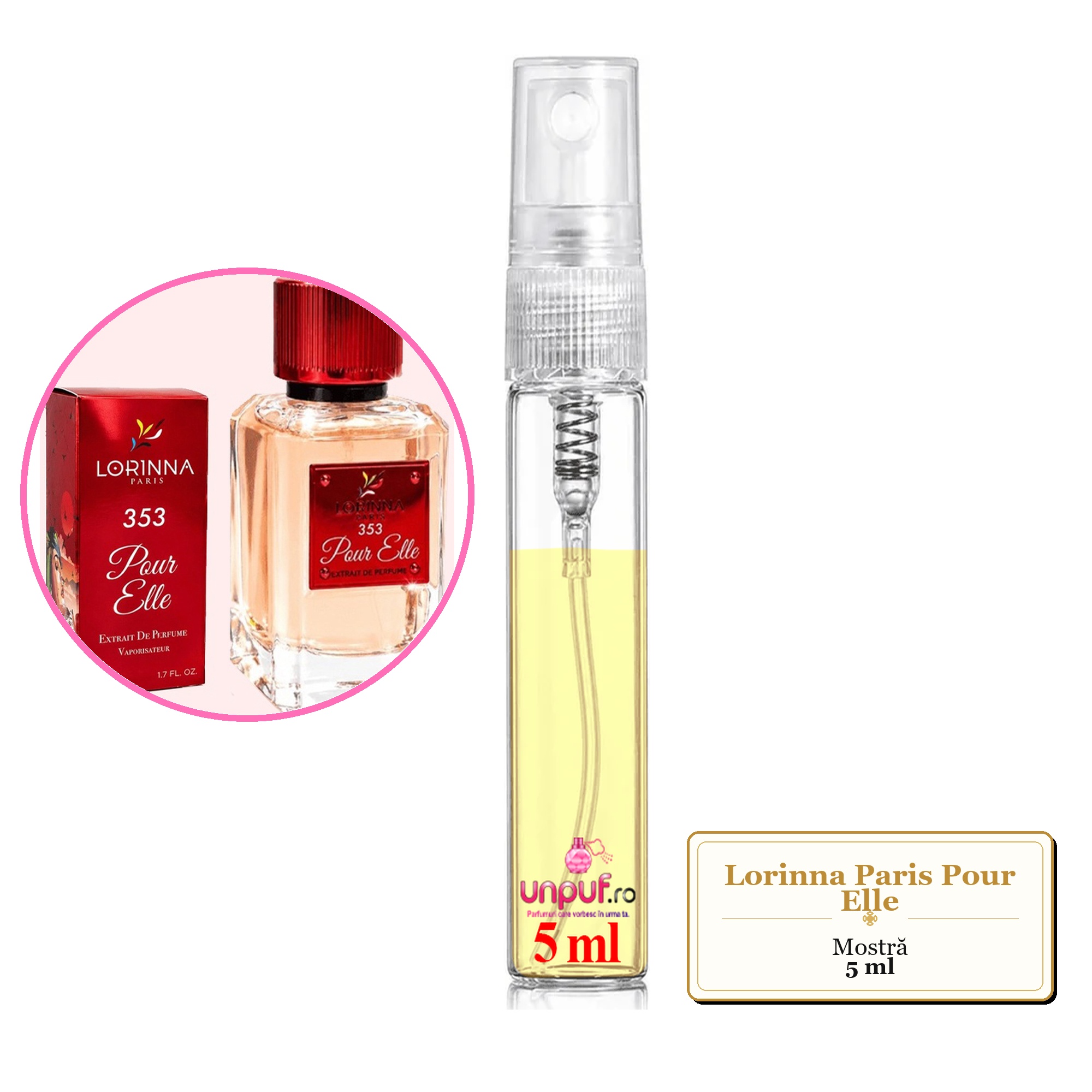 Mostra fiola din Parfumul Lorinna Paris Pour Elle, decant sticla cu pulverizator