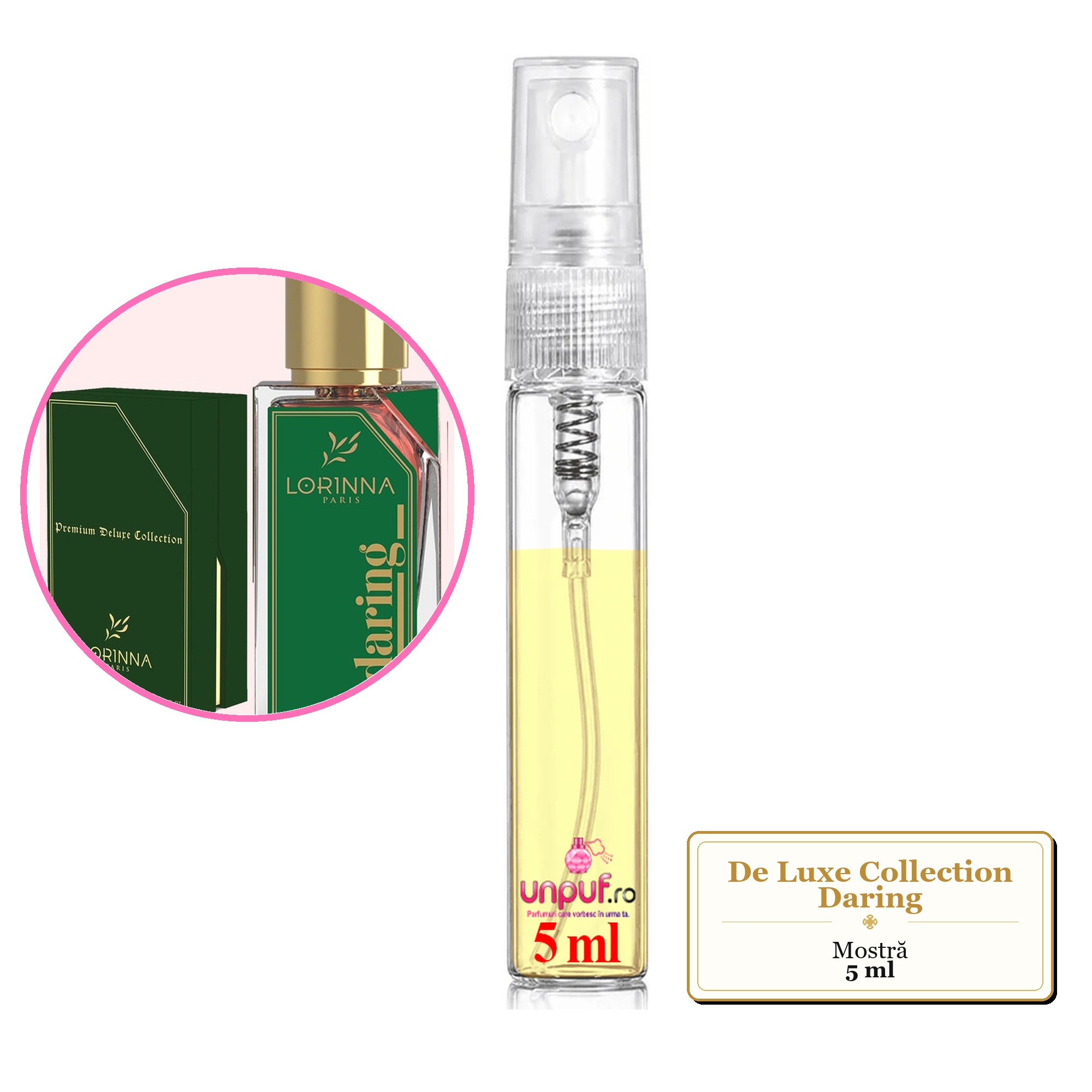Mostra fiola din Parfumul De Luxe Collection Daring, decant sticla cu pulverizator