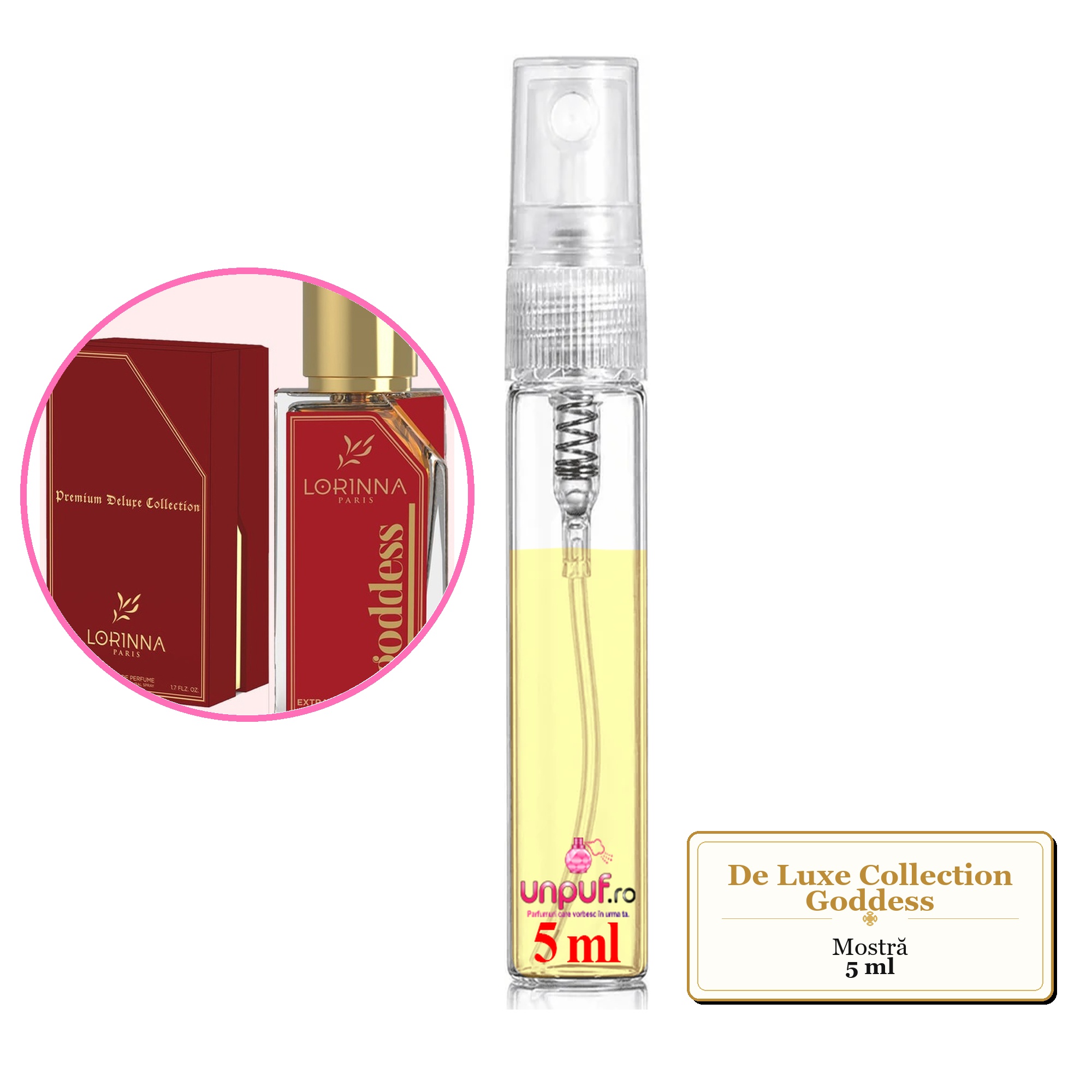 Mostra fiola din Parfumul De Luxe Collection Goddess, decant sticla cu pulverizator