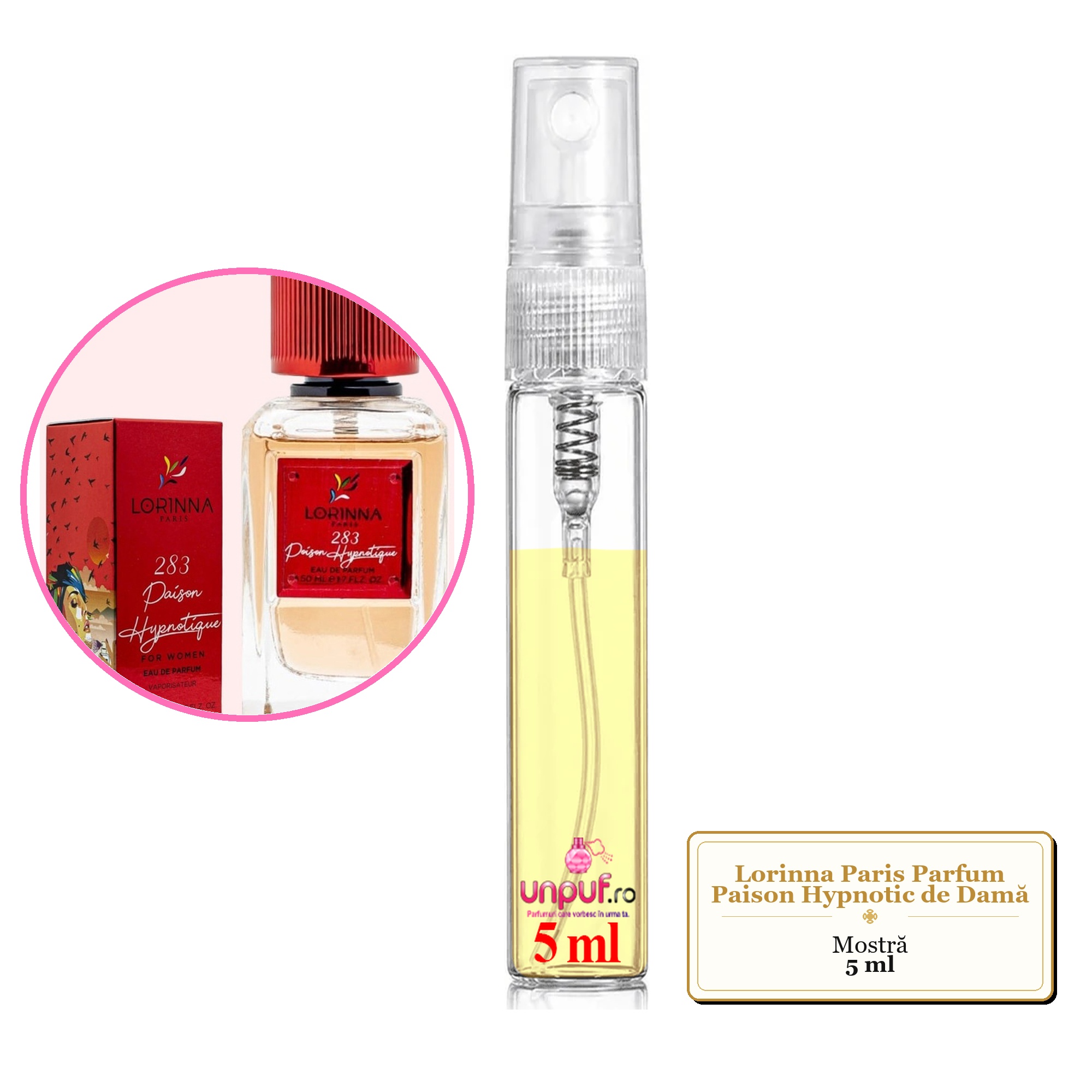 Mostra fiola din Parfumul Lorinna Paris Paison Hypnotic de Damă, decant sticla cu pulverizator