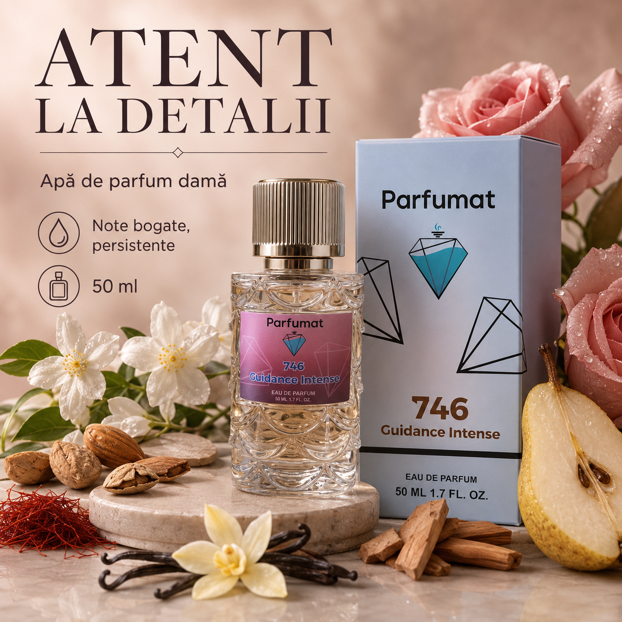 Note florale de trandafir, osmanthus, șofran și iasomie