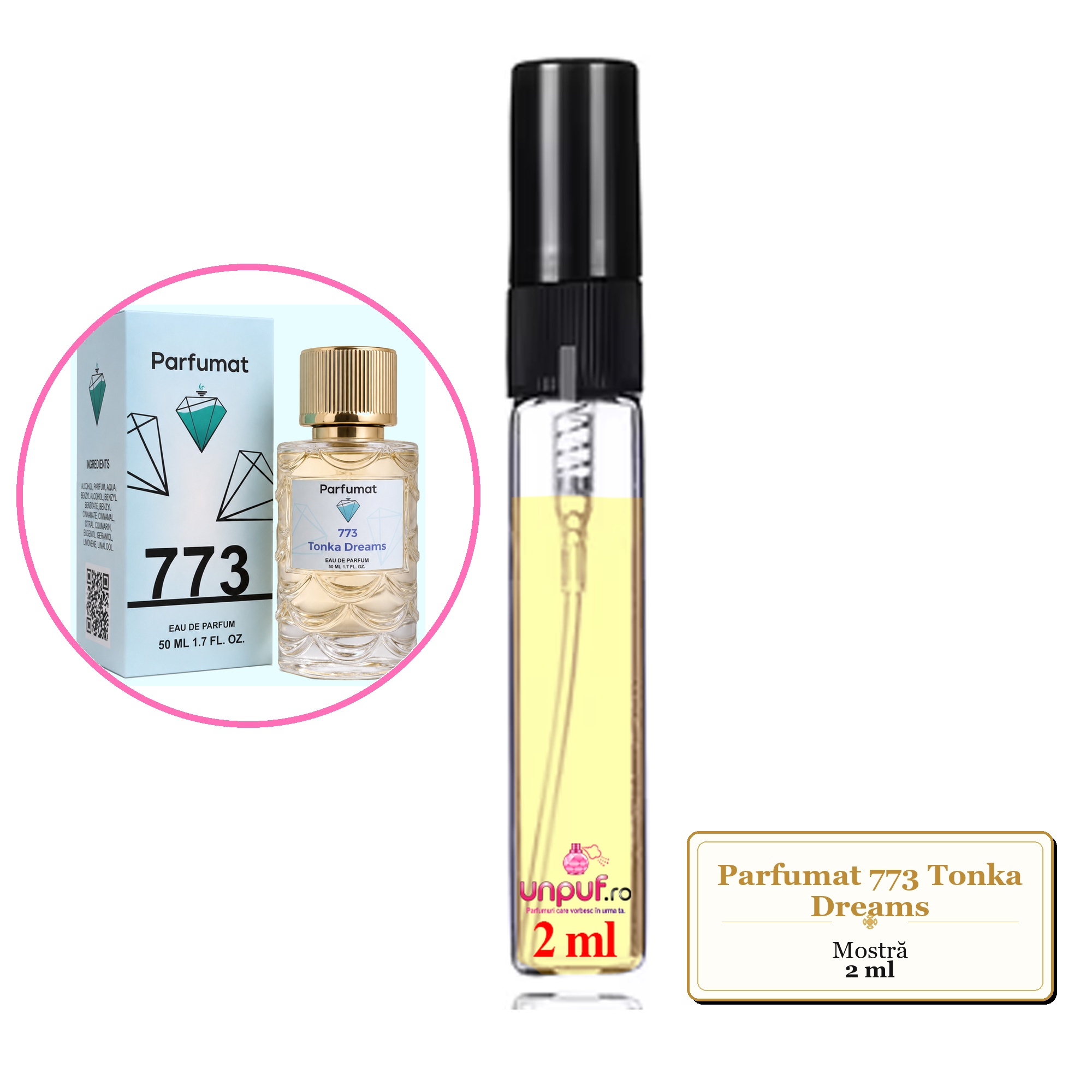 Mostra fiola din Parfumul Parfumat 773 Tonka Dreams, decant sticla cu pulverizator
