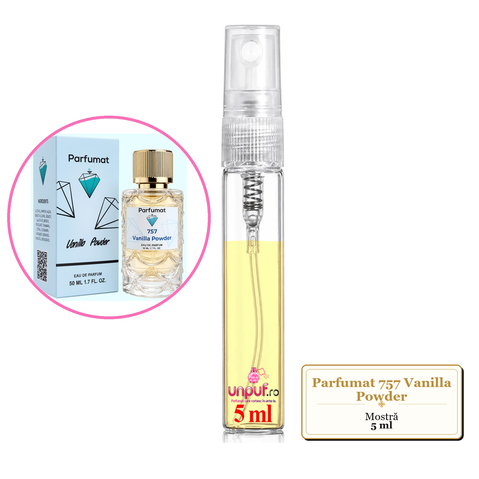 Mostra fiola din Parfumul Parfumat 757 Vanilla Powder, decant sticla cu pulverizator